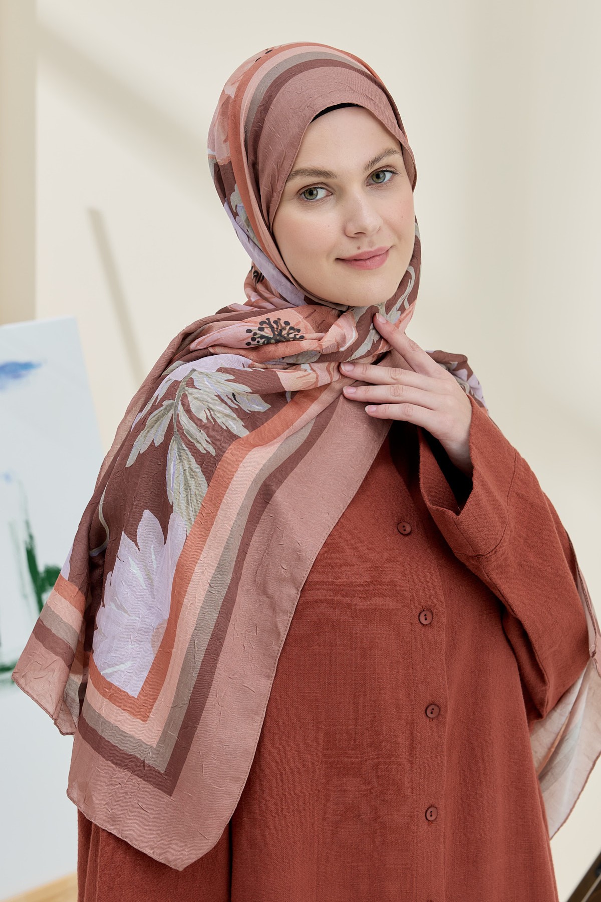 Margarit Pattern Bamboo Shawl - Dark Mink