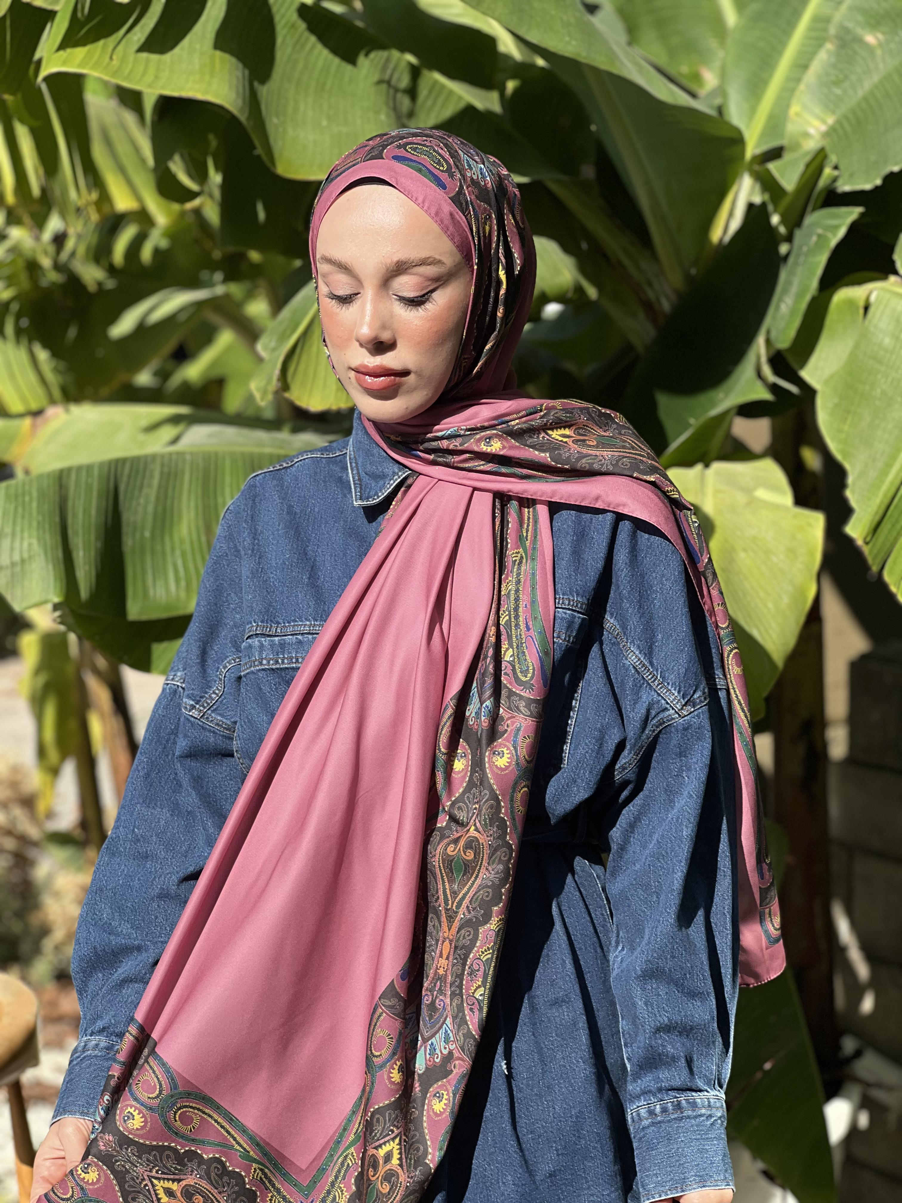 Diji Medina Silk Shawl Haze Pattern - Gül Kurusu