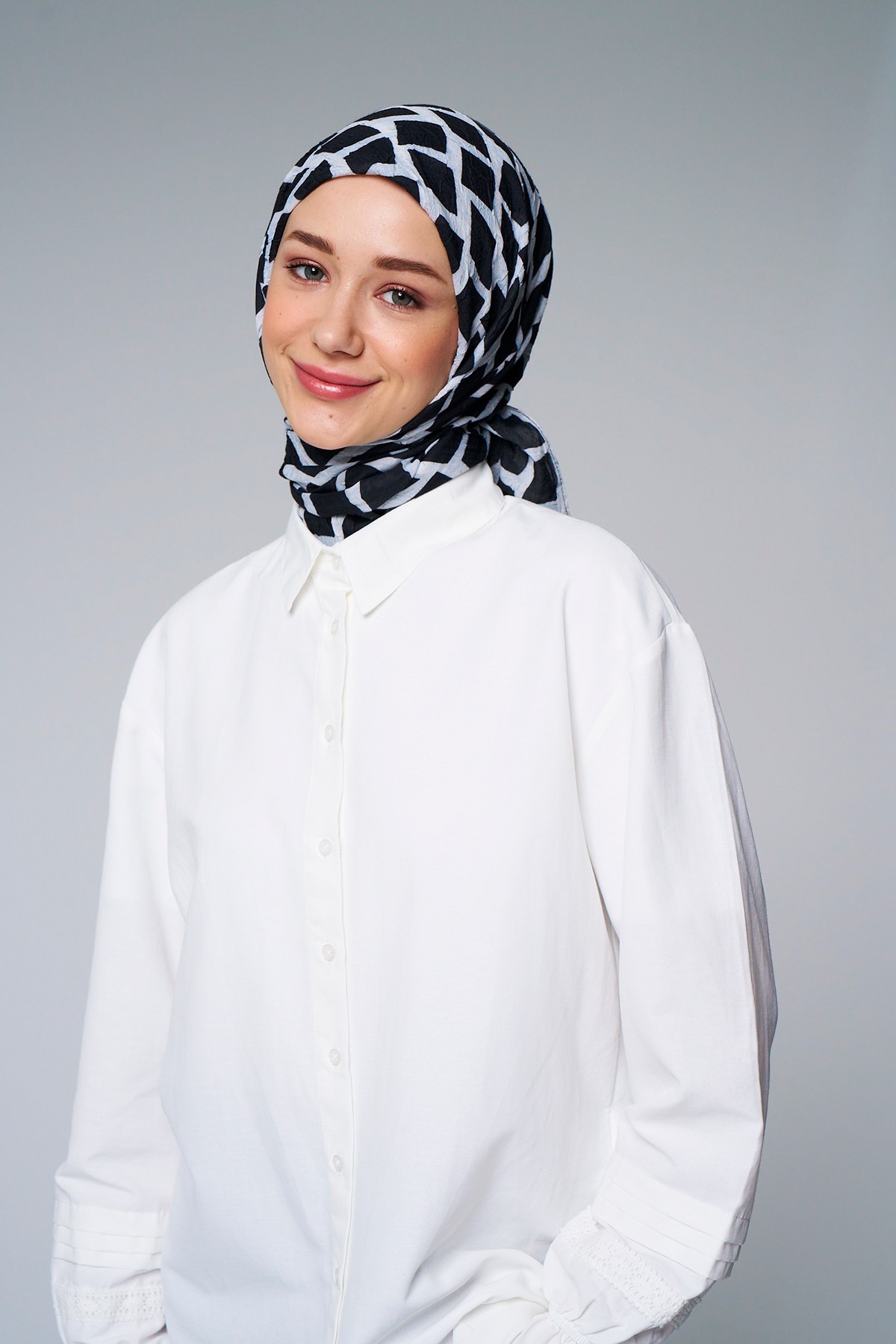 Box Desen Bambu Eşarp - Beyaz
