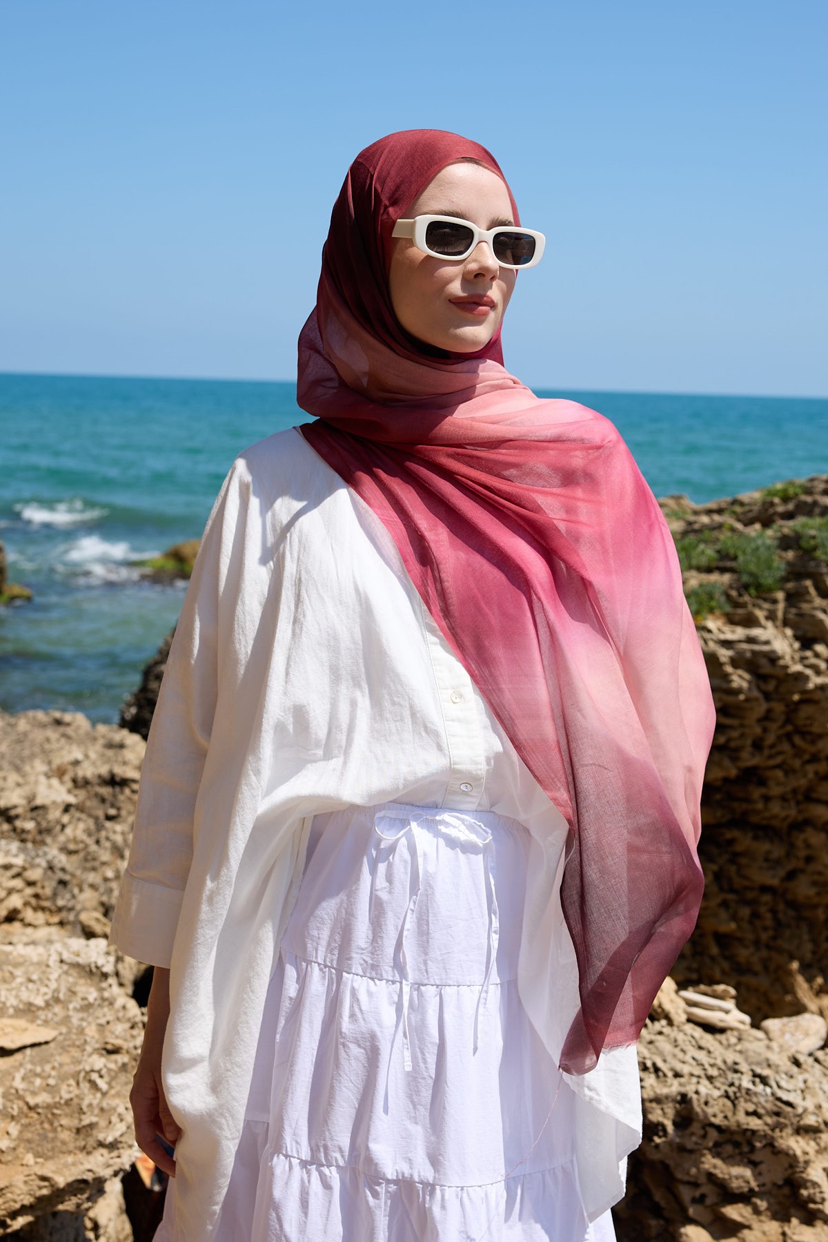 Degrade Desen Aya Şal - Bordo