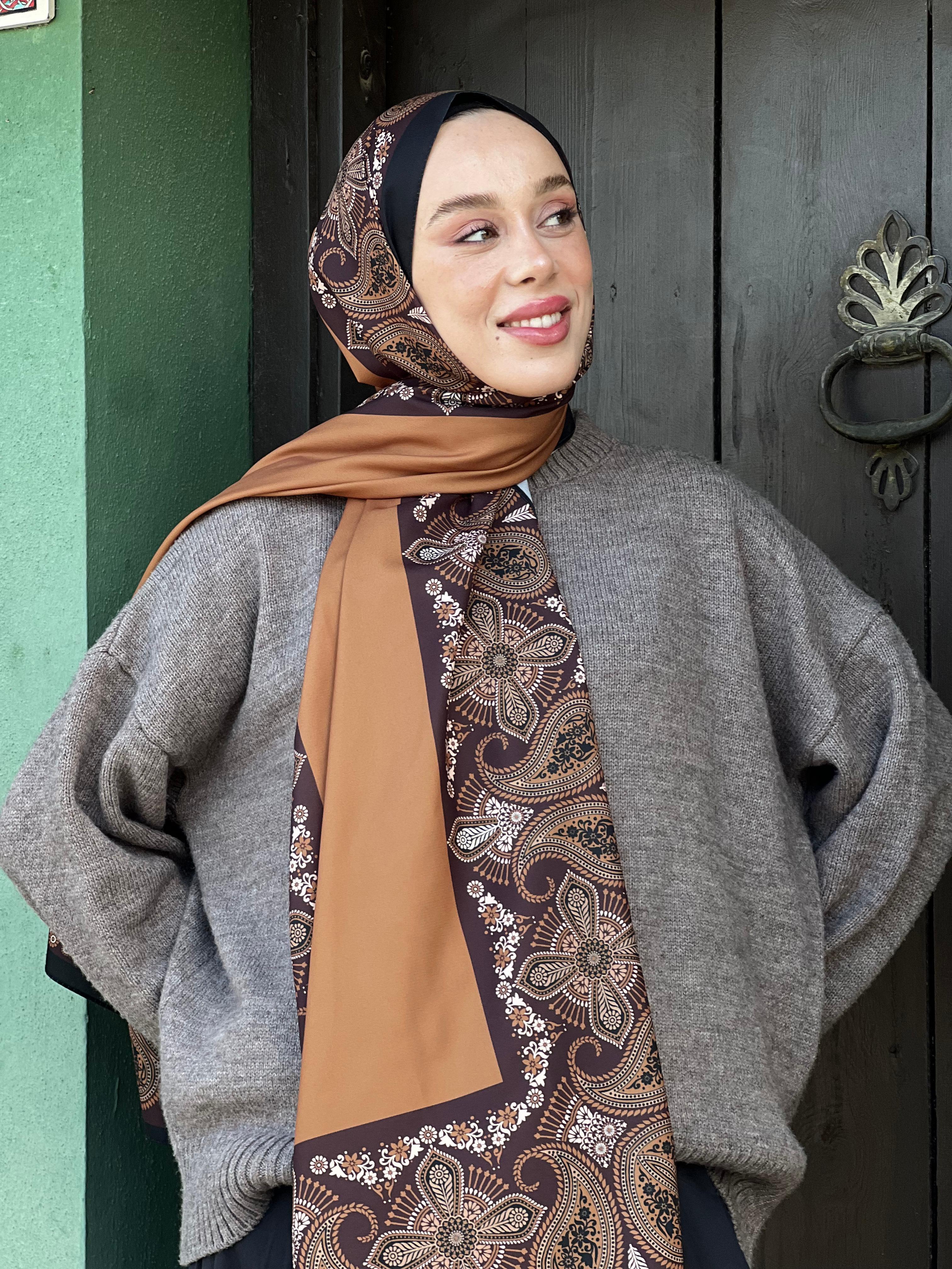 Diji Medina Silk Shawl Lace Pattern - Caramel