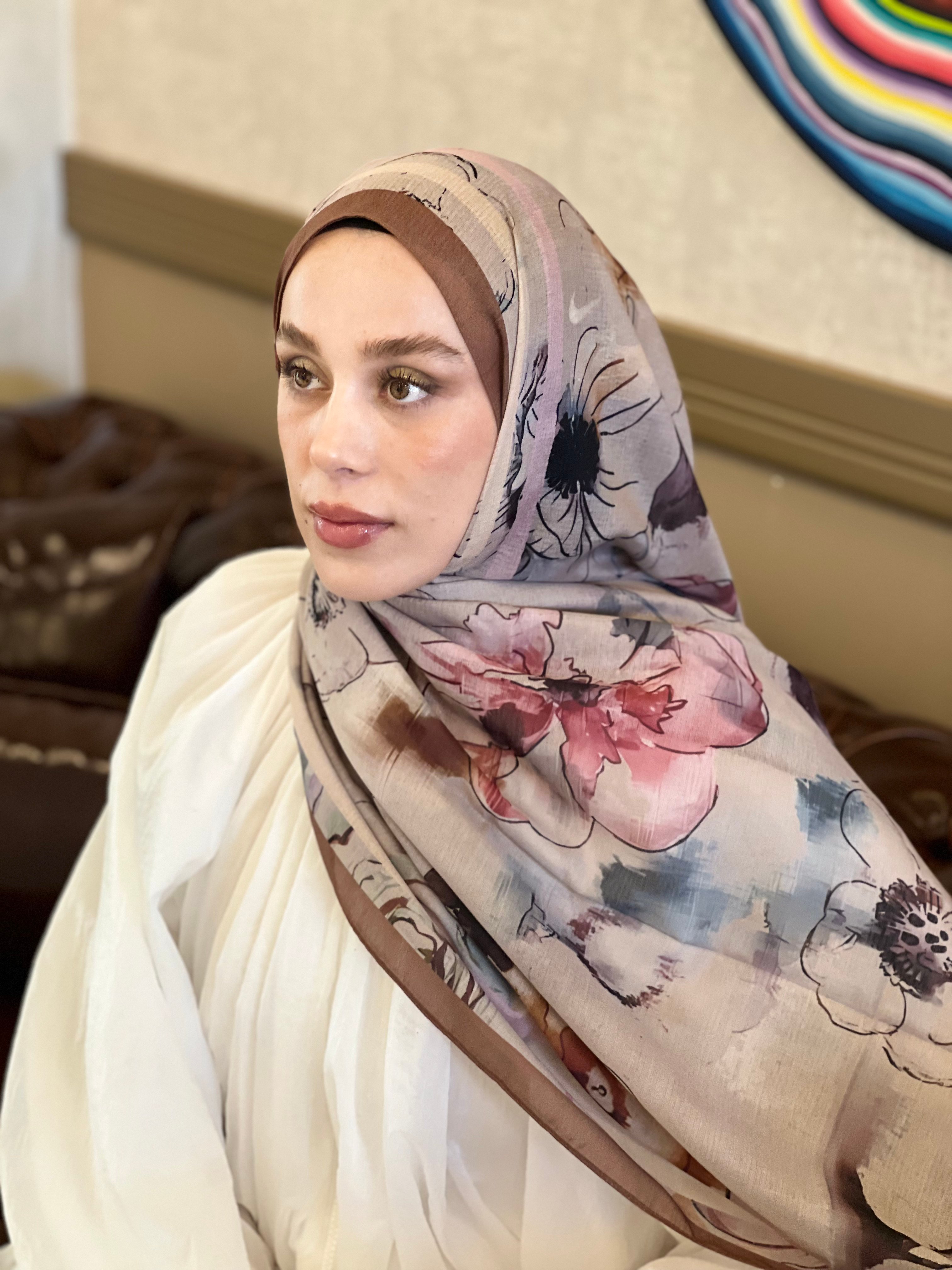 Pastelia Desen Lina Şal - Kahverengi