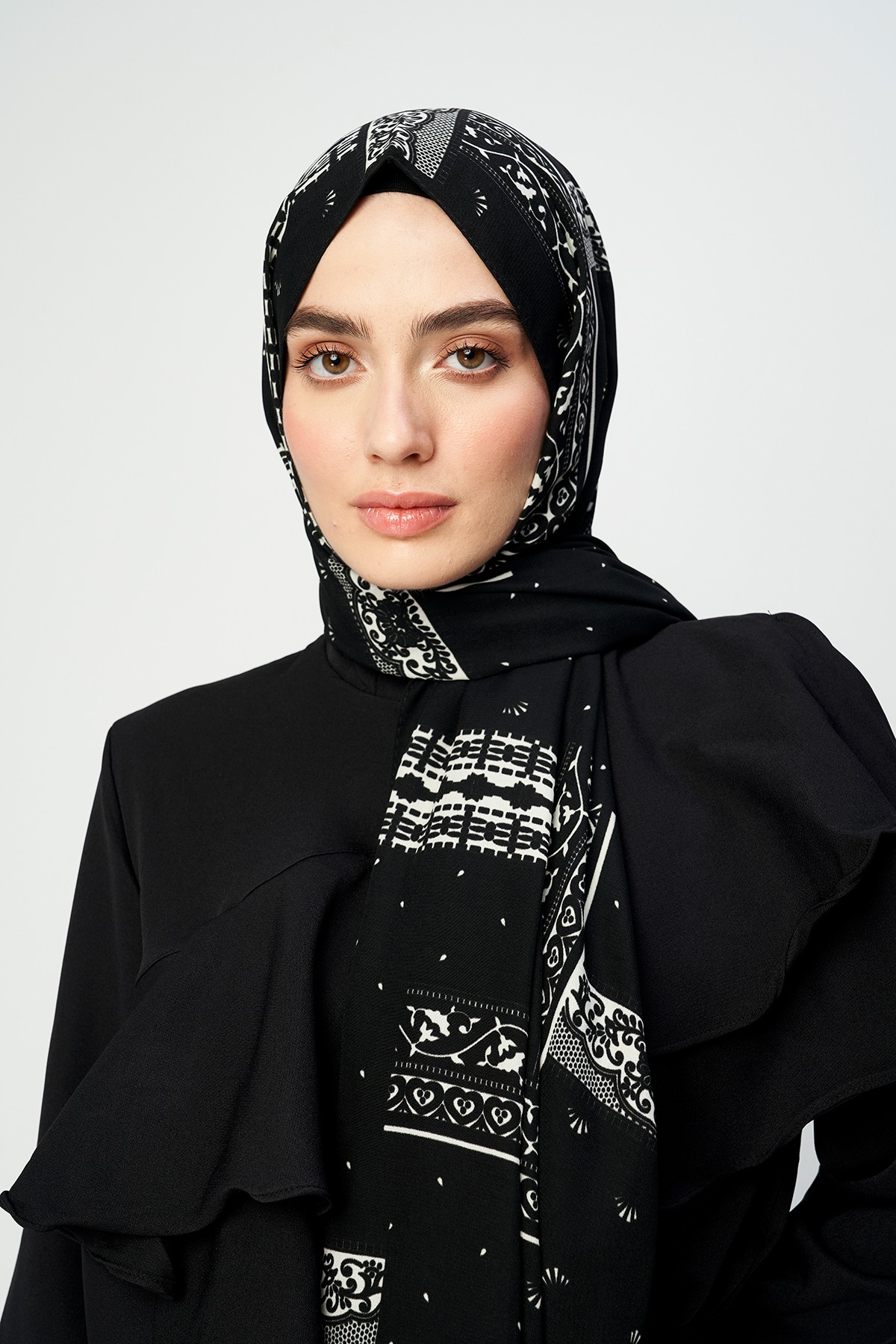 Black and White Series Medina Silk Shawl - Ethnic Pattern