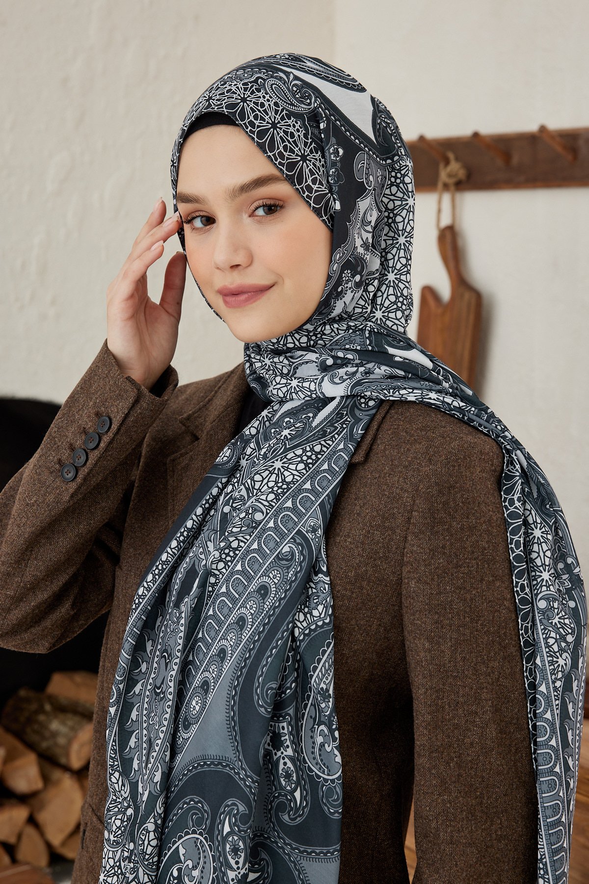 Orient Pattern Cotton Shawl - Siyah