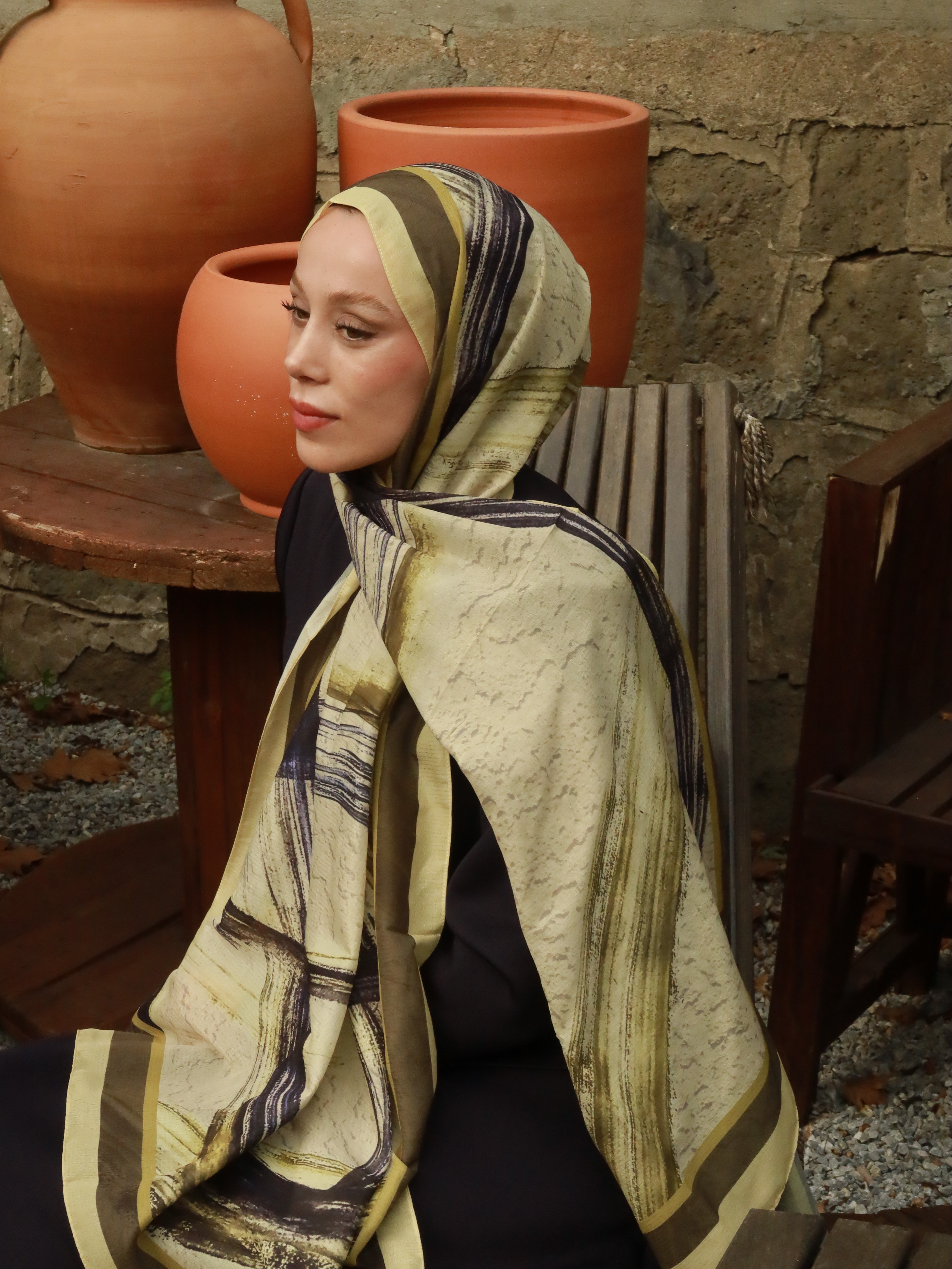 Medcezir Desen Lina Şal - Butter Yellow