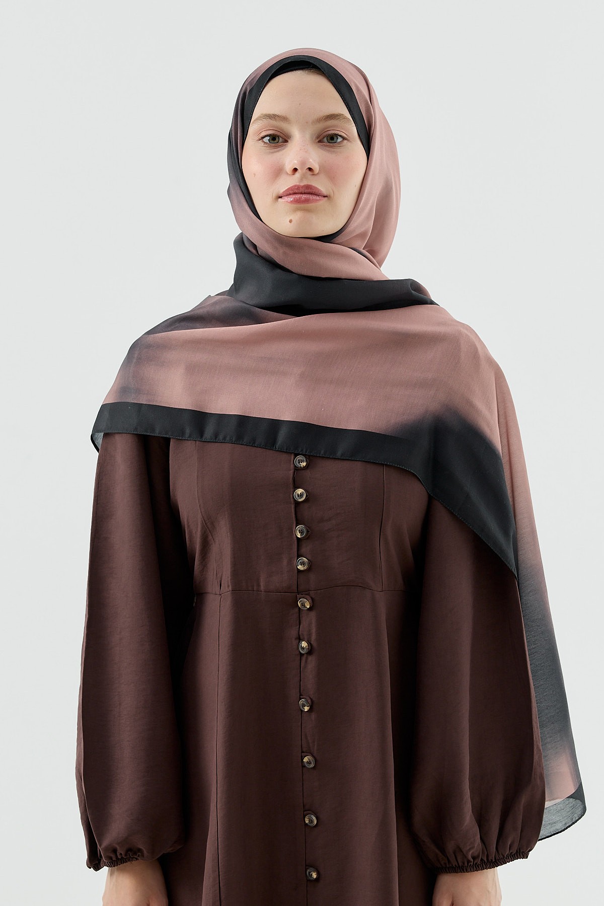 Mist Desen Pamuk Şal - Siyah-Tozlu Kahve