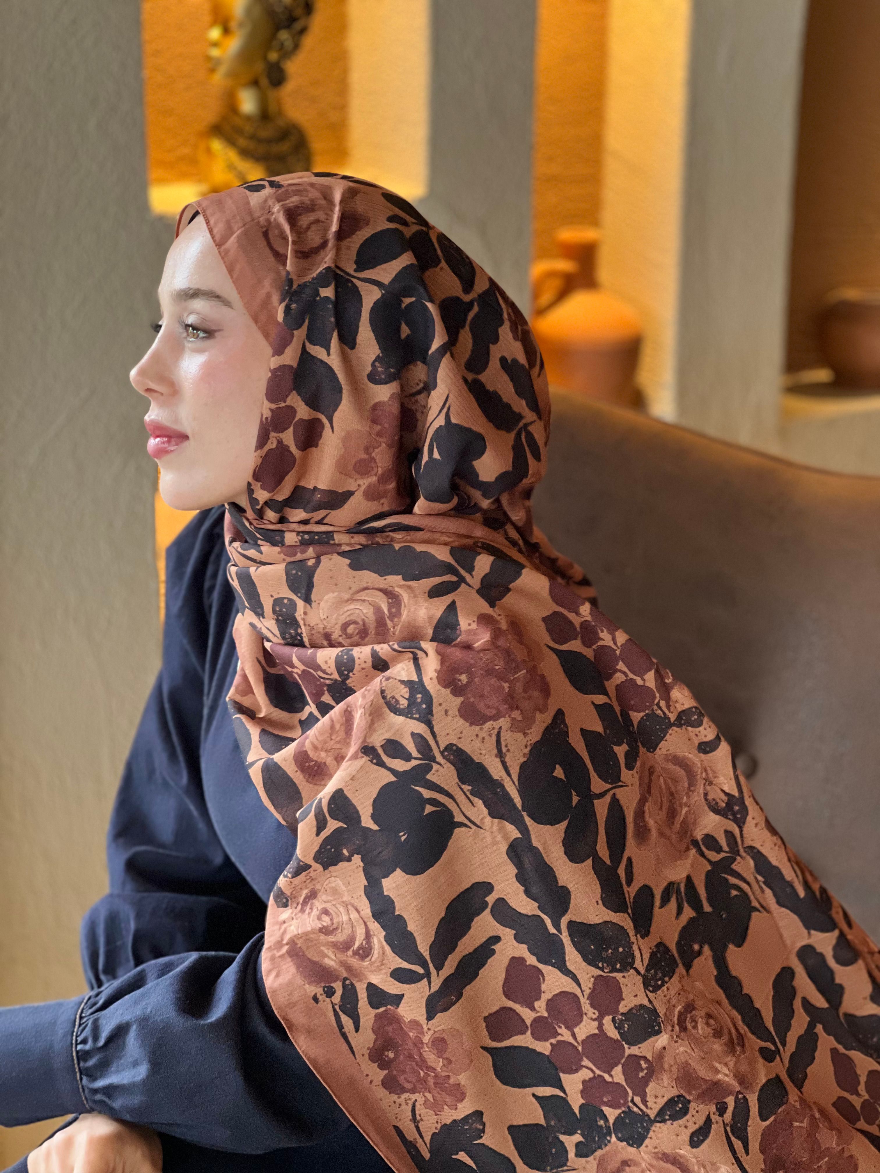Verd Desen Lina Şal - Karamel