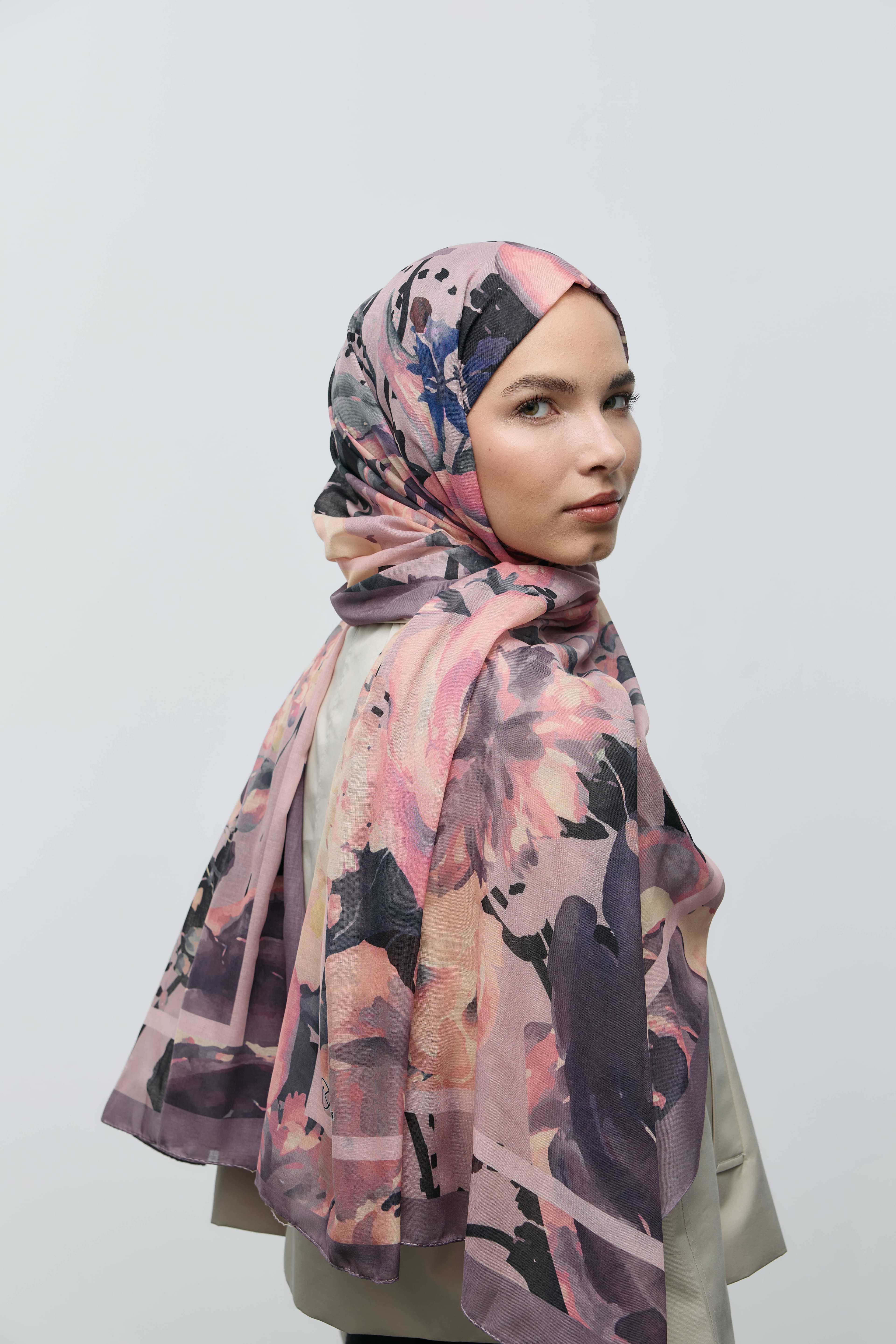 Flores Desen Aya Şal - Eflatun
