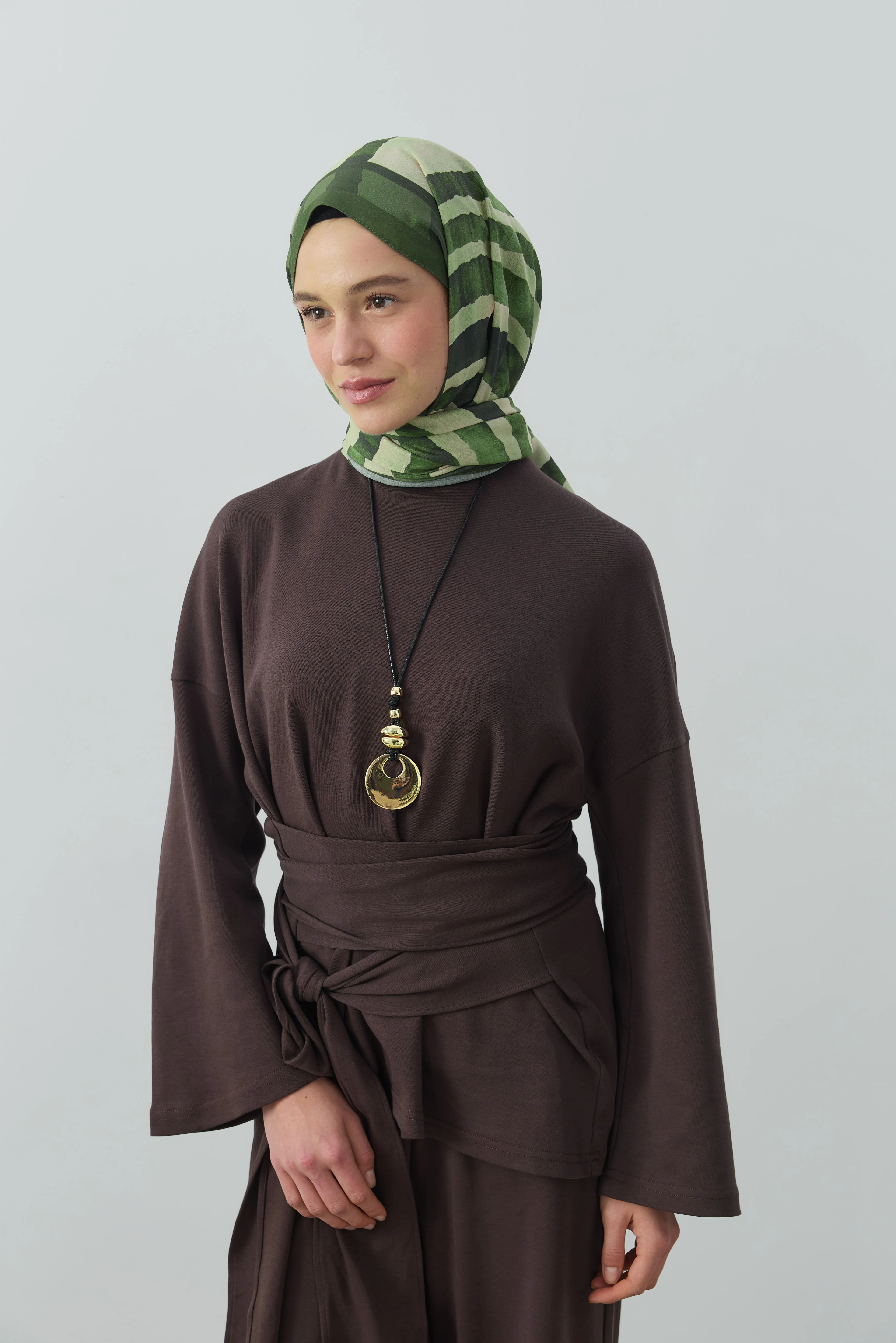 Curvella Desen Lina Şal - Haki