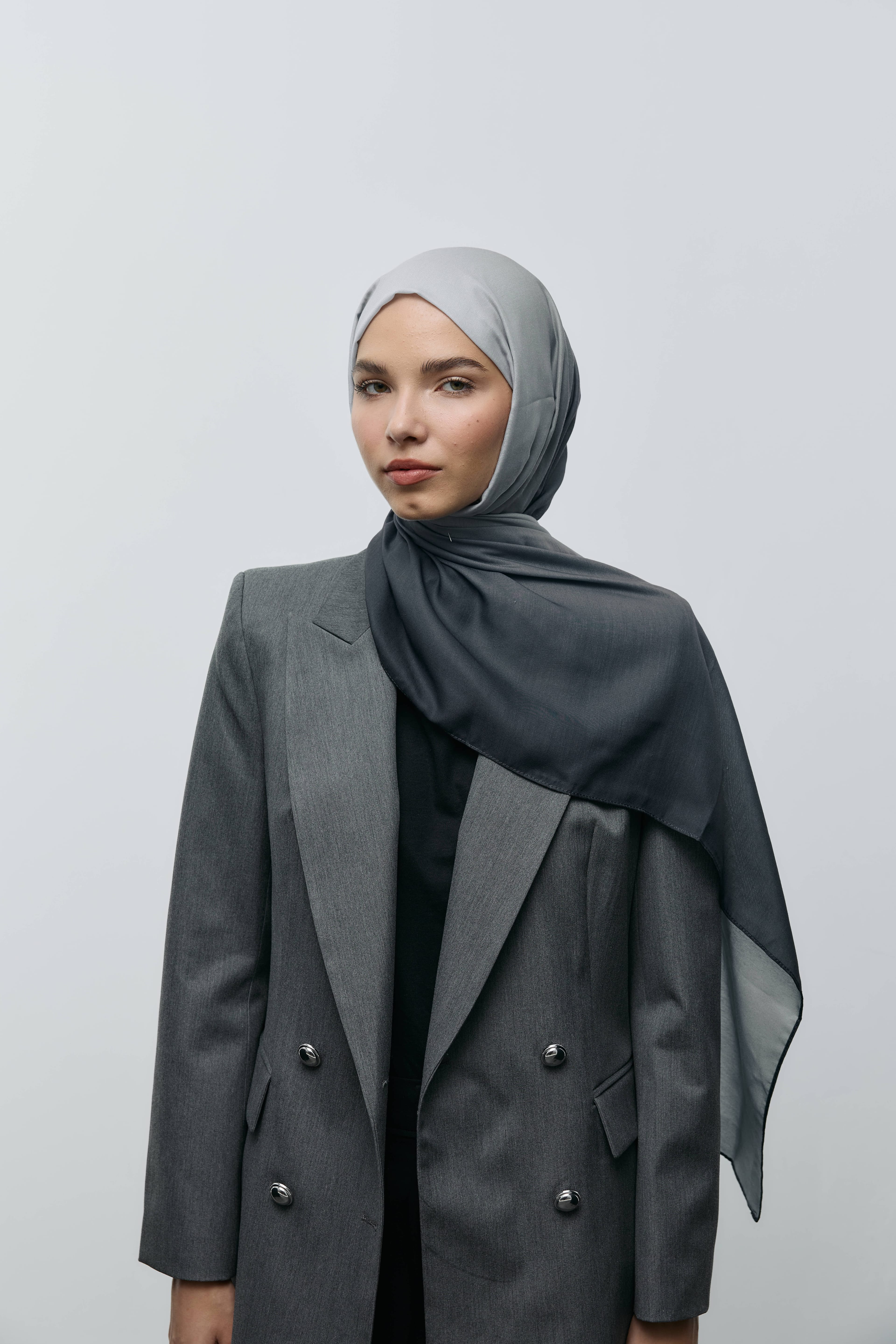 Velin Desen Pamuk Şal - Siyah-Gri