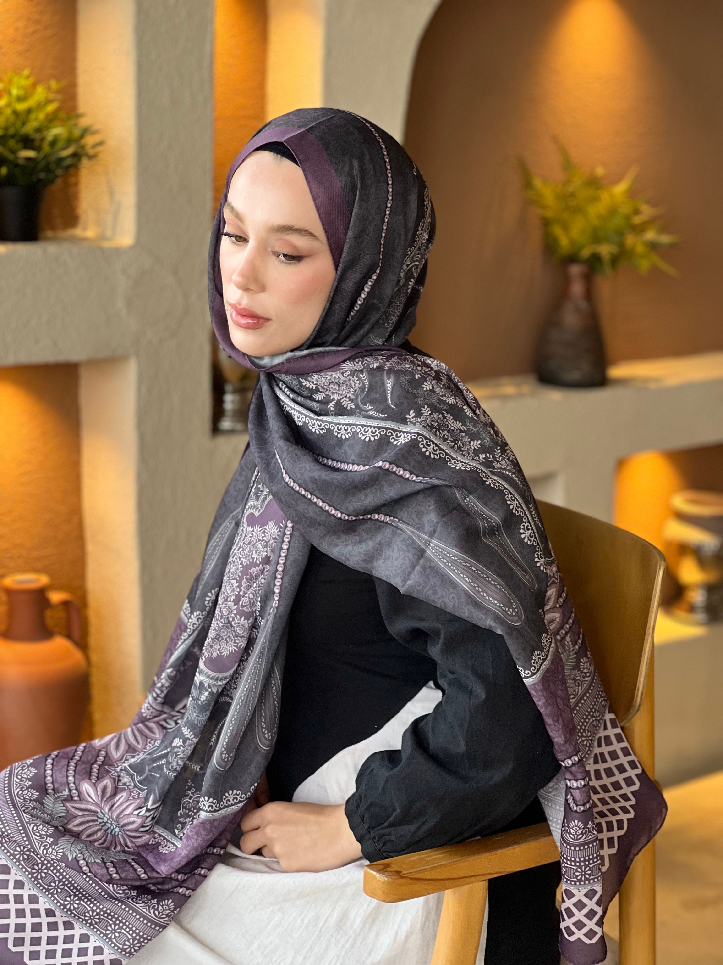 Huesca Pattern Cotton Shawl - Plum