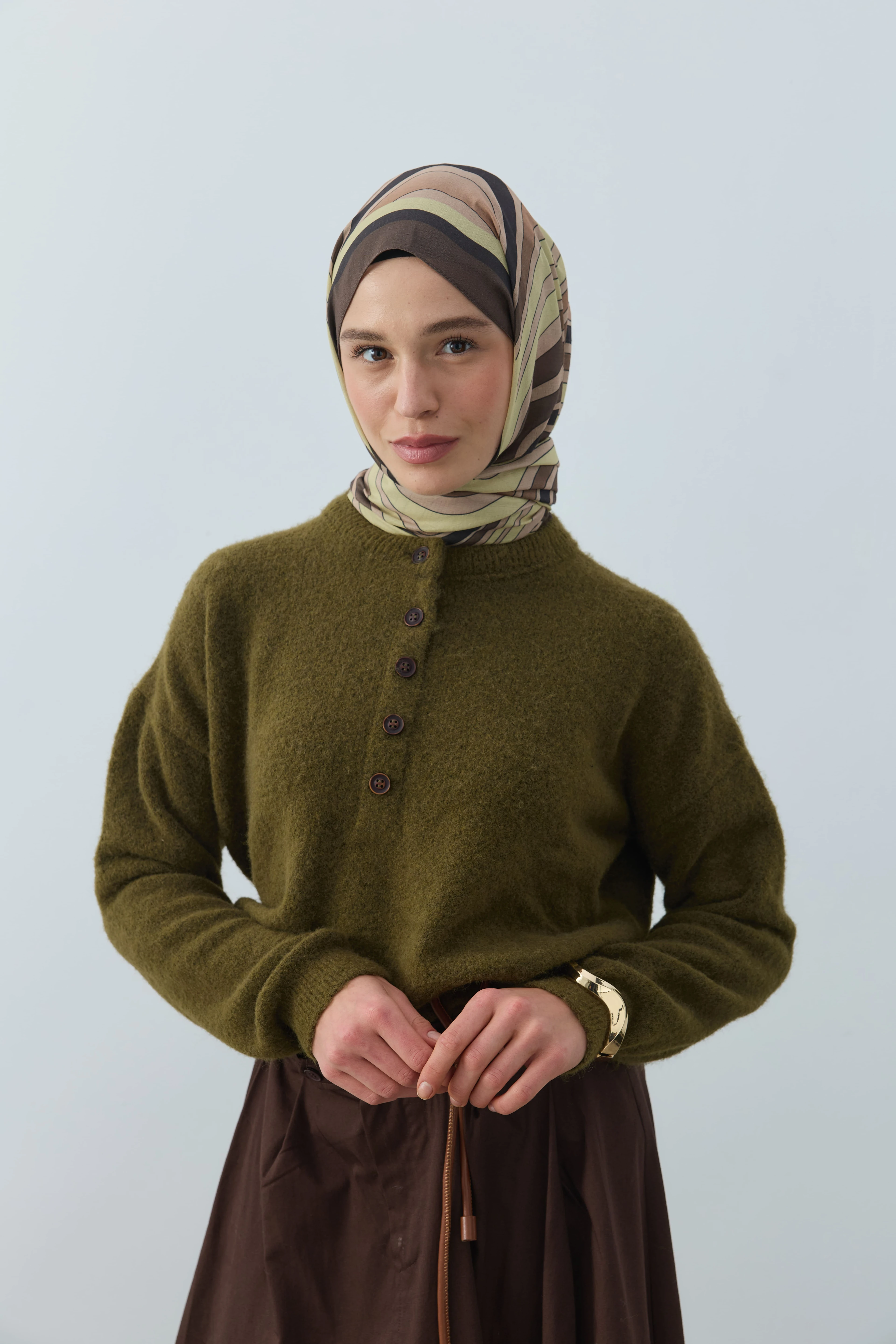 Wavea Desen Lina Şal - Koyu Bronz