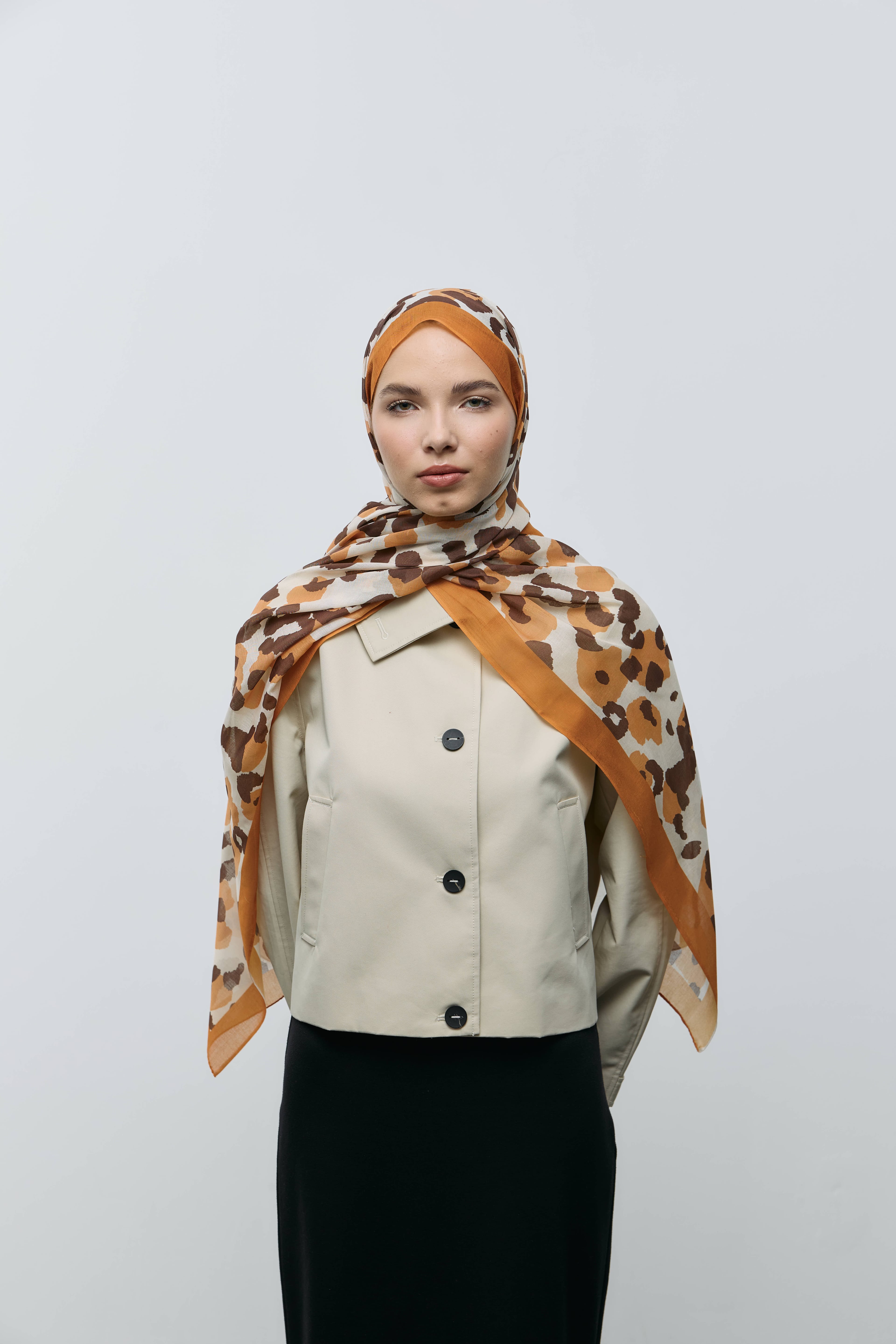 Leopar Desen Aya Şal - Turuncu
