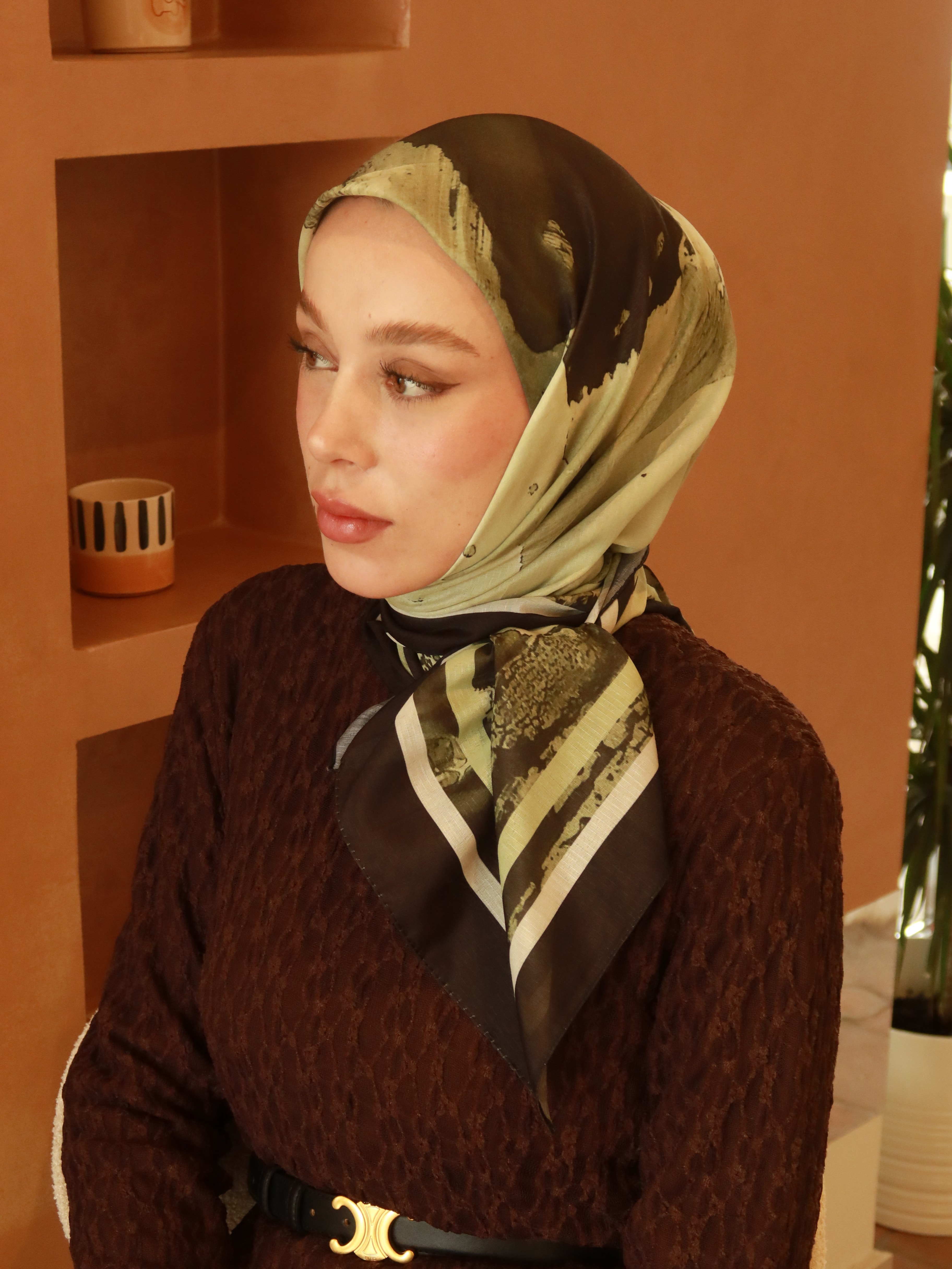 Lymera Desen Lina Eşarp - Siyah-Yeşil