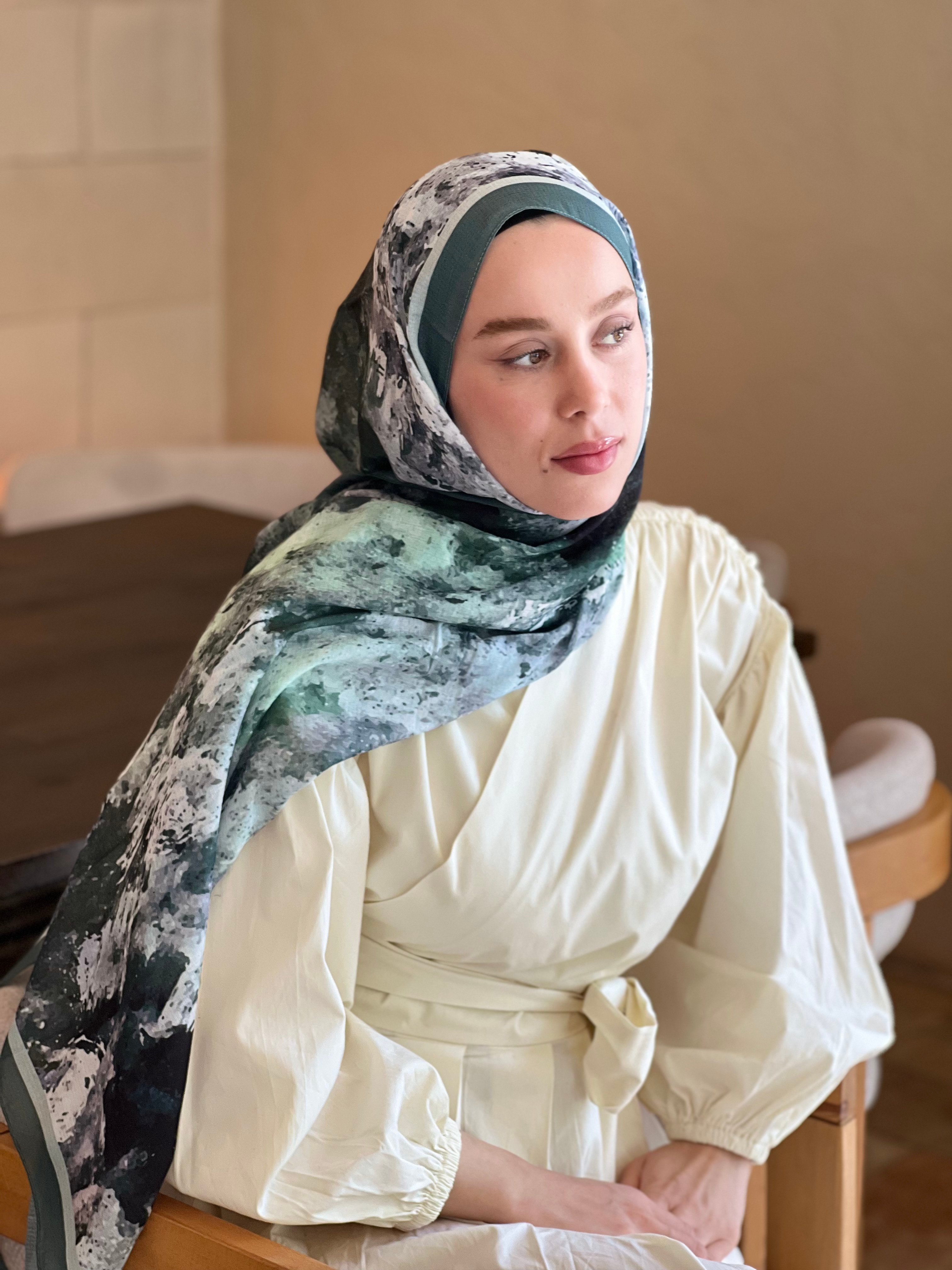 Ezgir Desen Lina Şal - Koyu Mint
