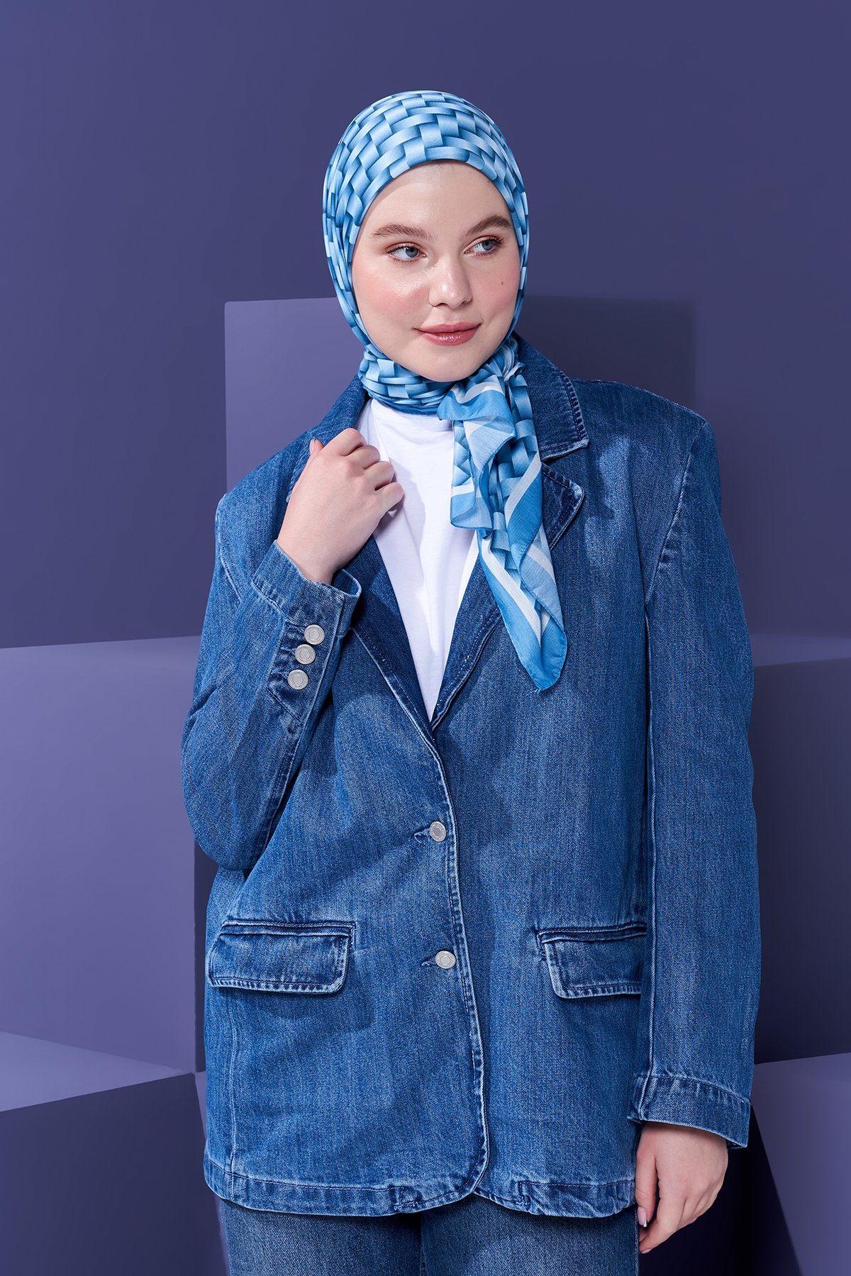 3D Scarf Braid Pattern Cotton Scarf - Blue 