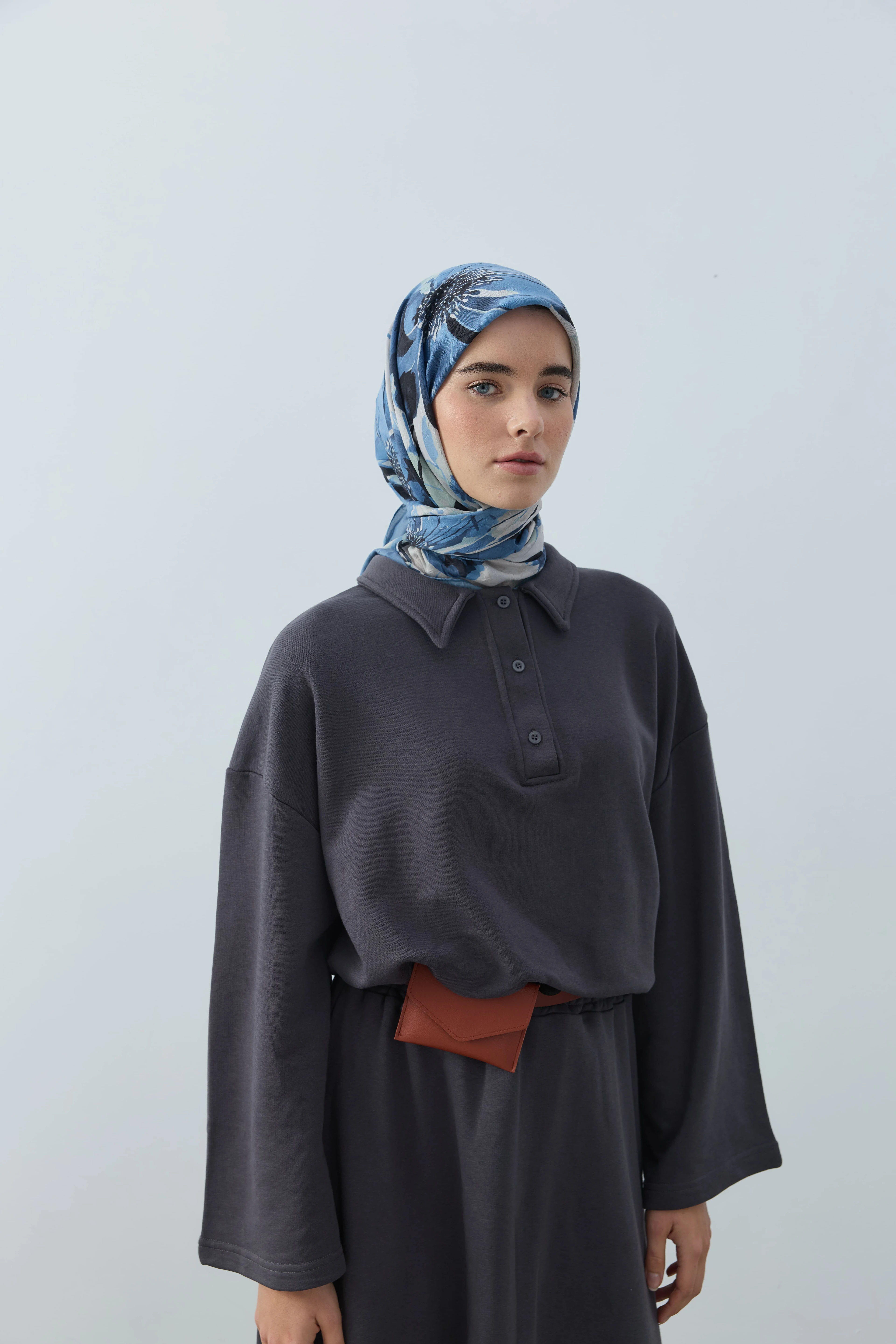 Solena Desen Bambu Eşarp - Mavi gri