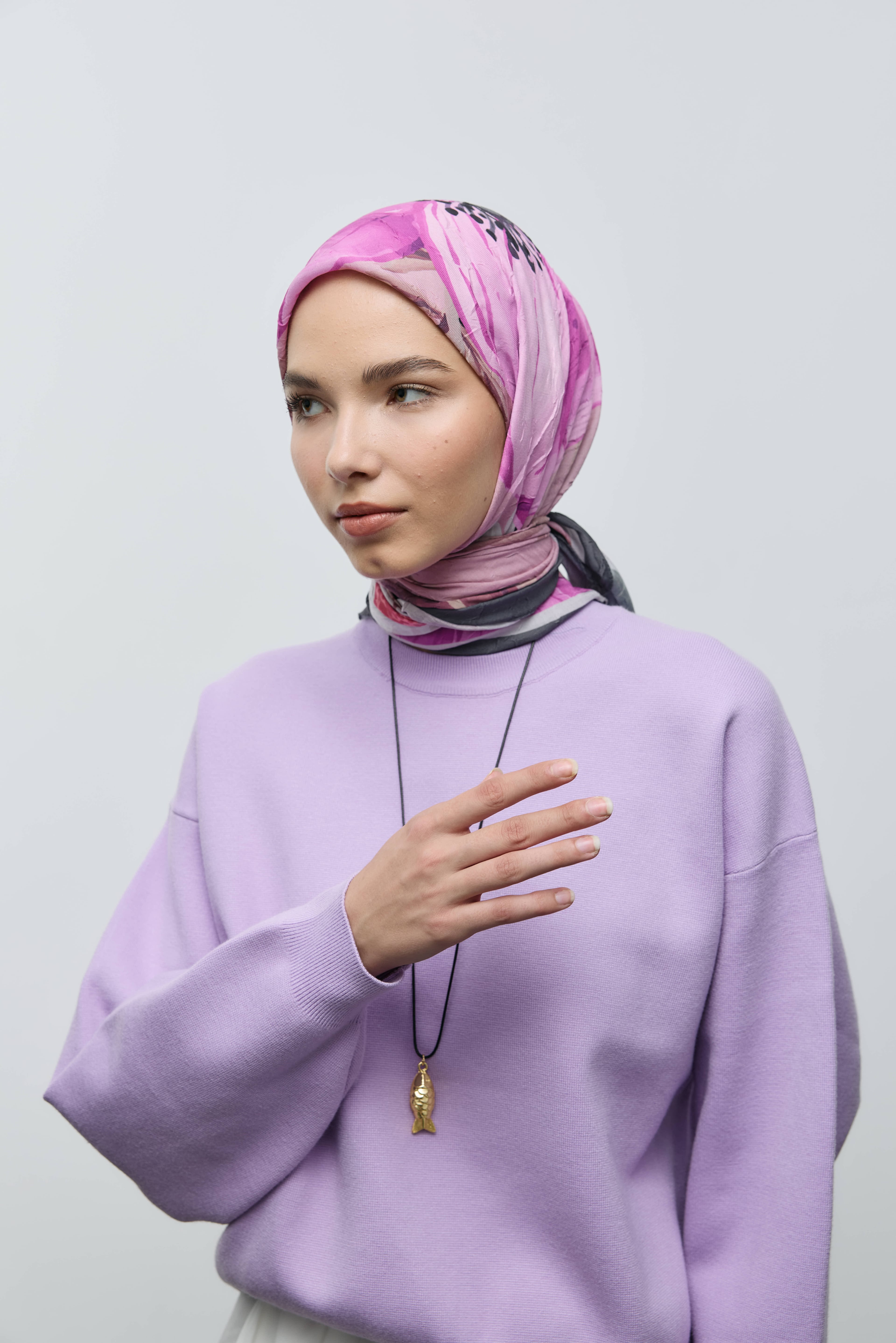 Roselith Desen Bambu Eşarp - Koyu Gri