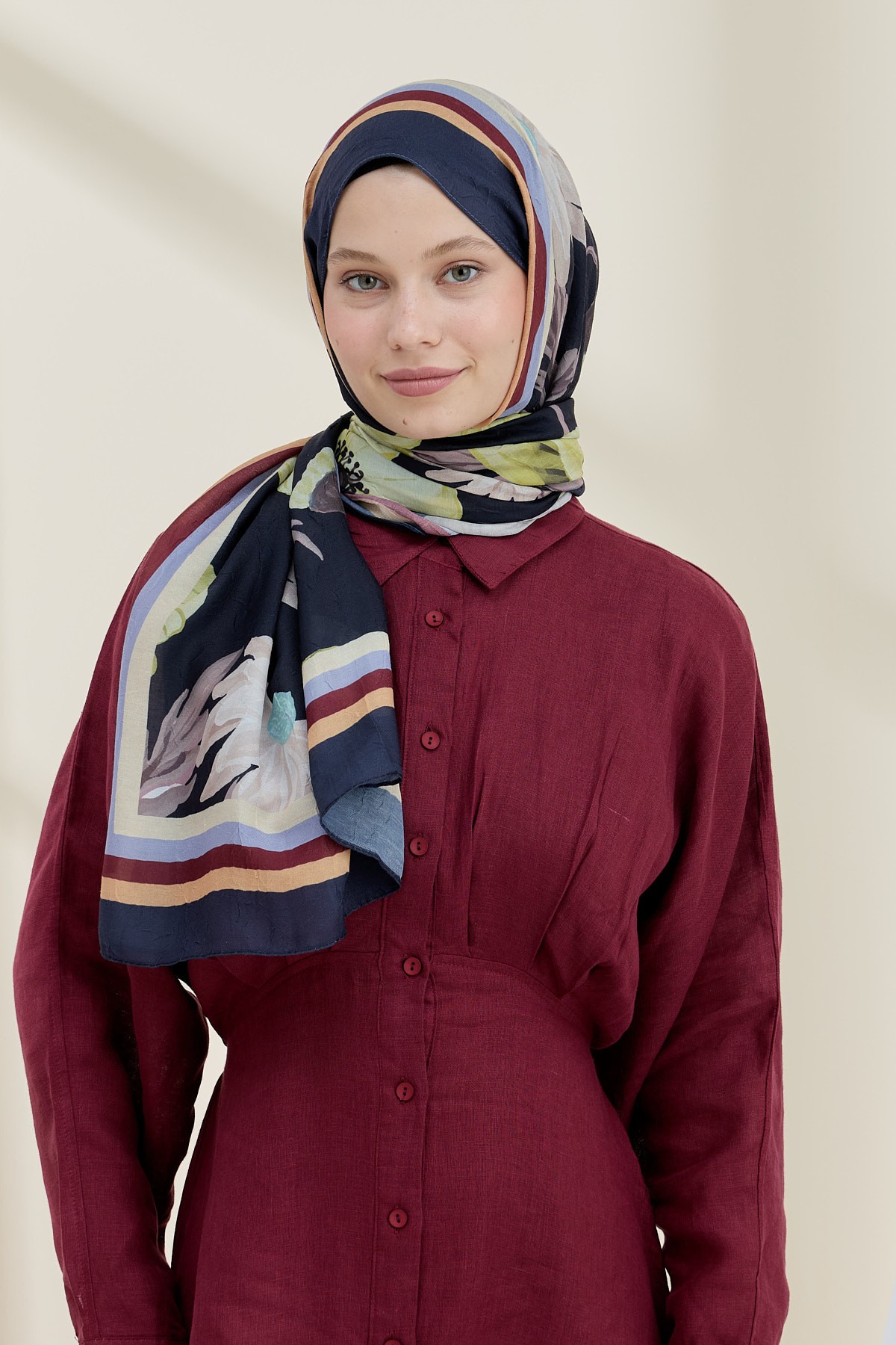 Margarit Pattern Bamboo Shawl - Navy Blue
