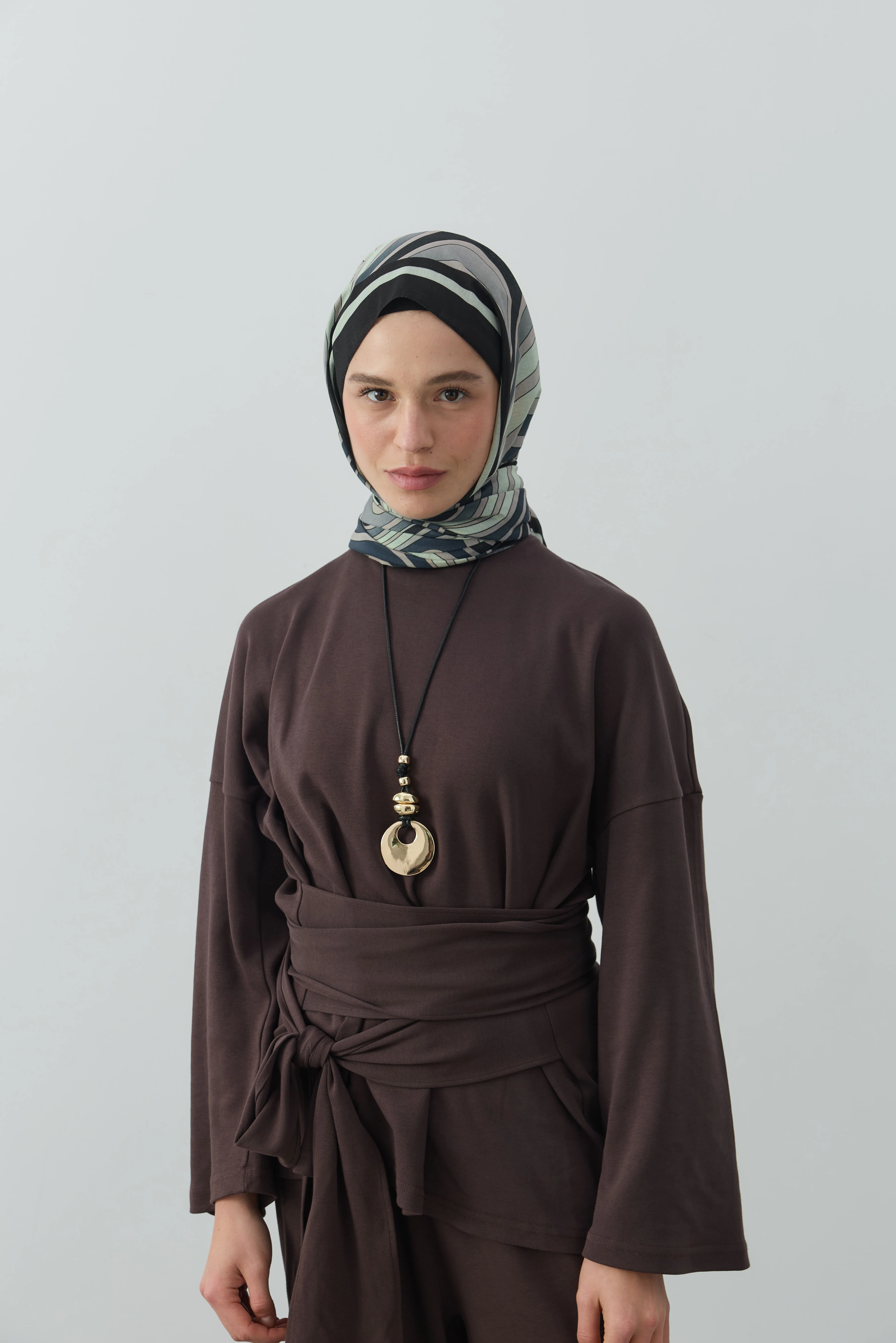 Wavea Desen Lina Şal - Siyah-Bej