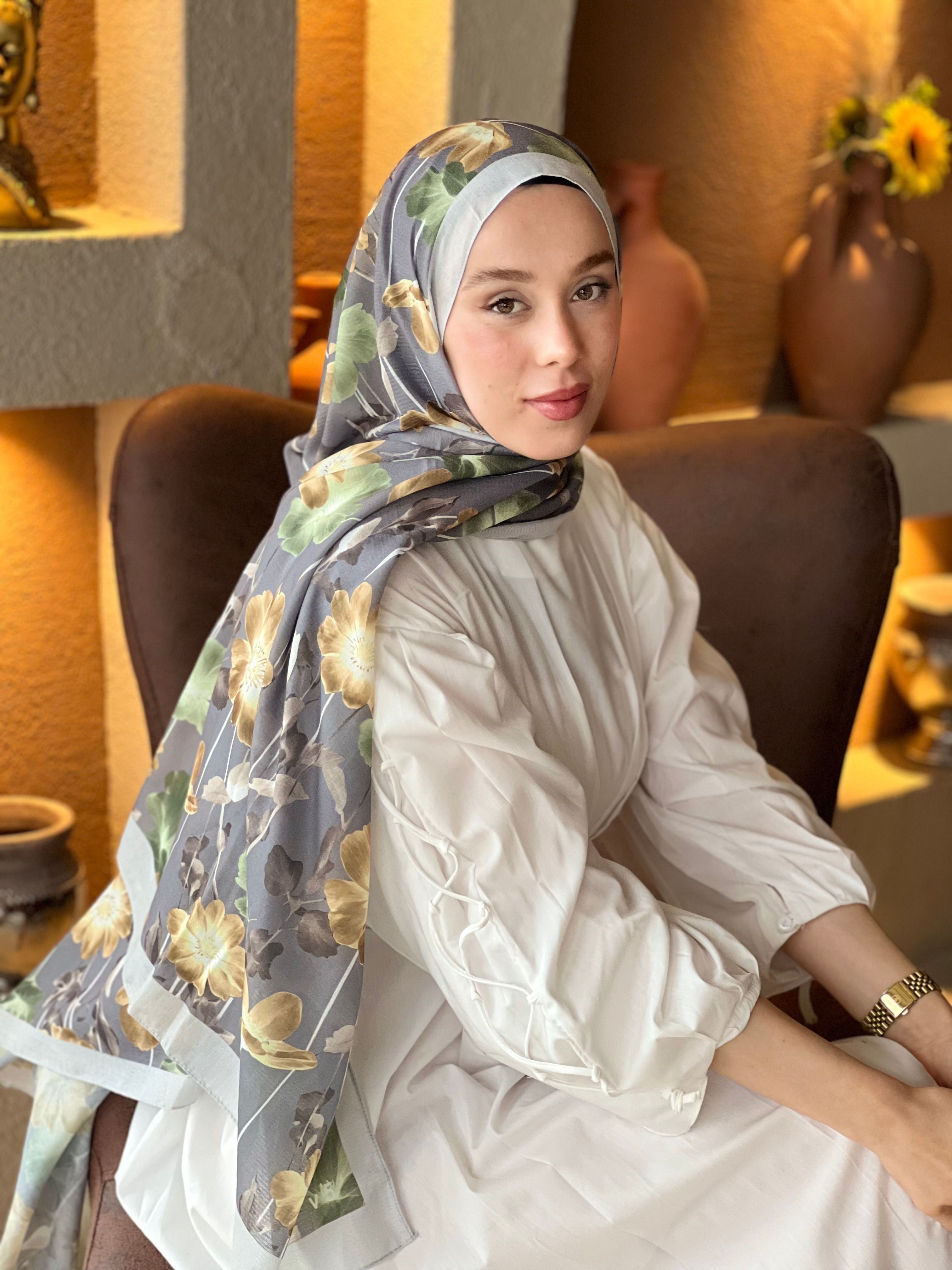 Fiori Desen Lina Şal - Gri Buz