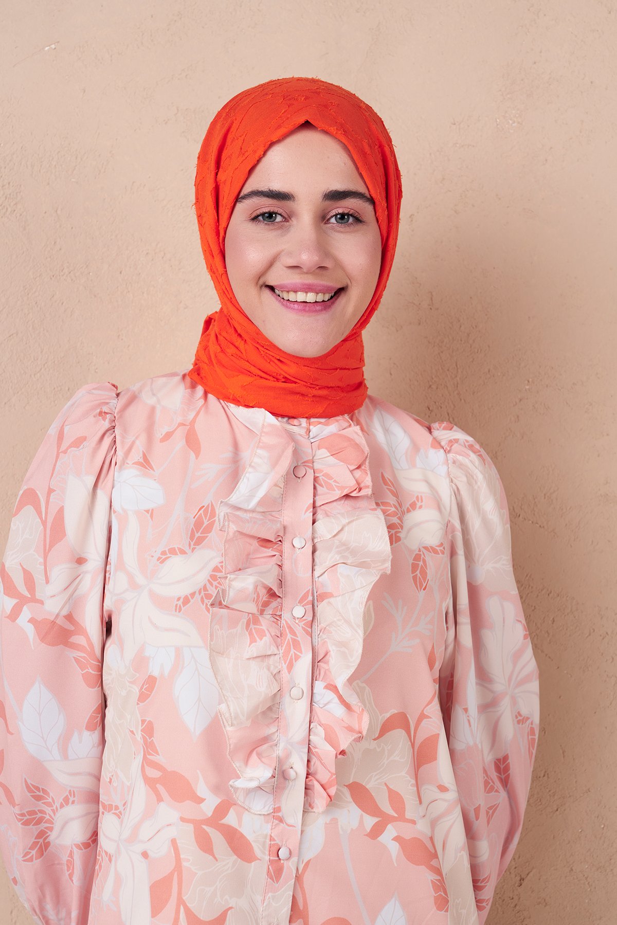 Organic Cotton Jacquard Series Diamond Pattern Shawl - Dynamic Orange