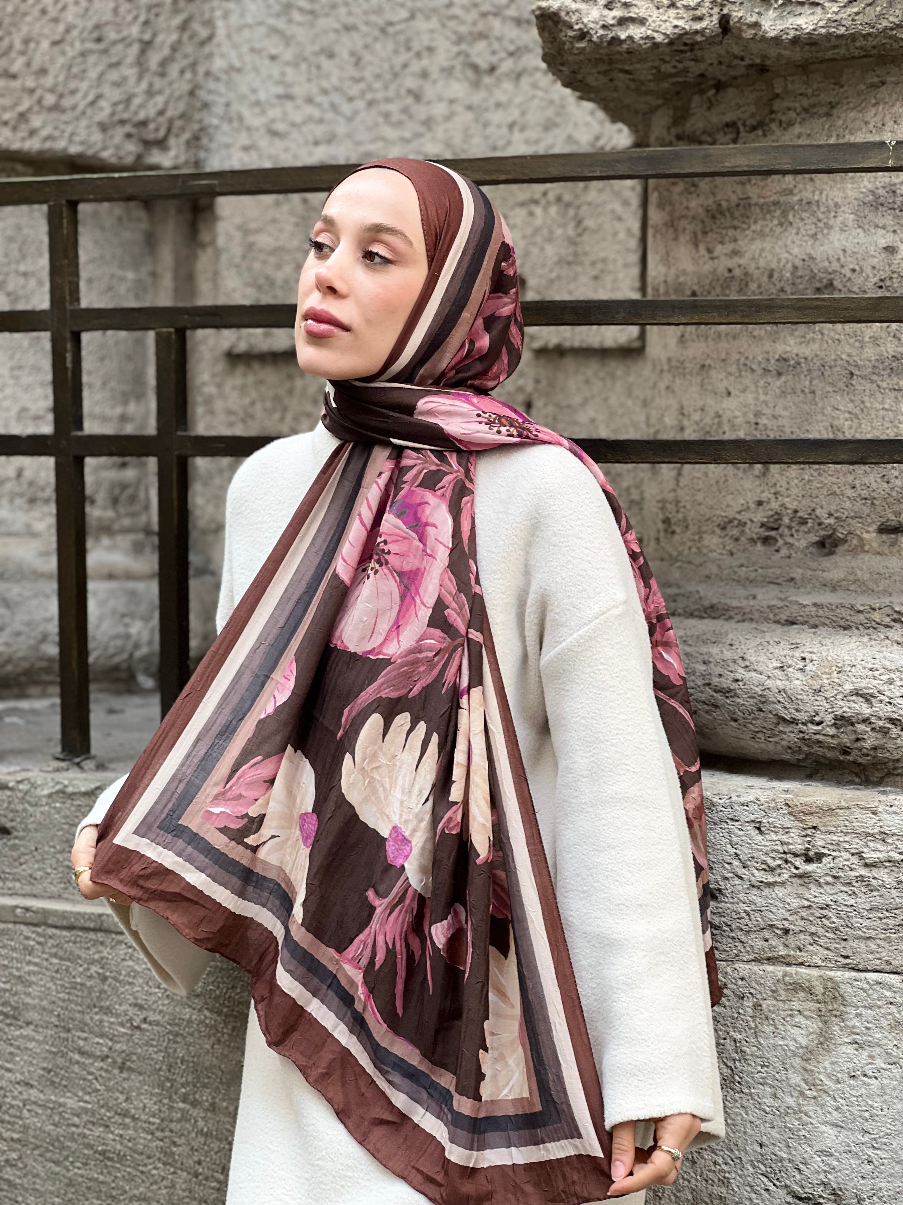 Margarit Desen Bambu Şal - Kahverengi