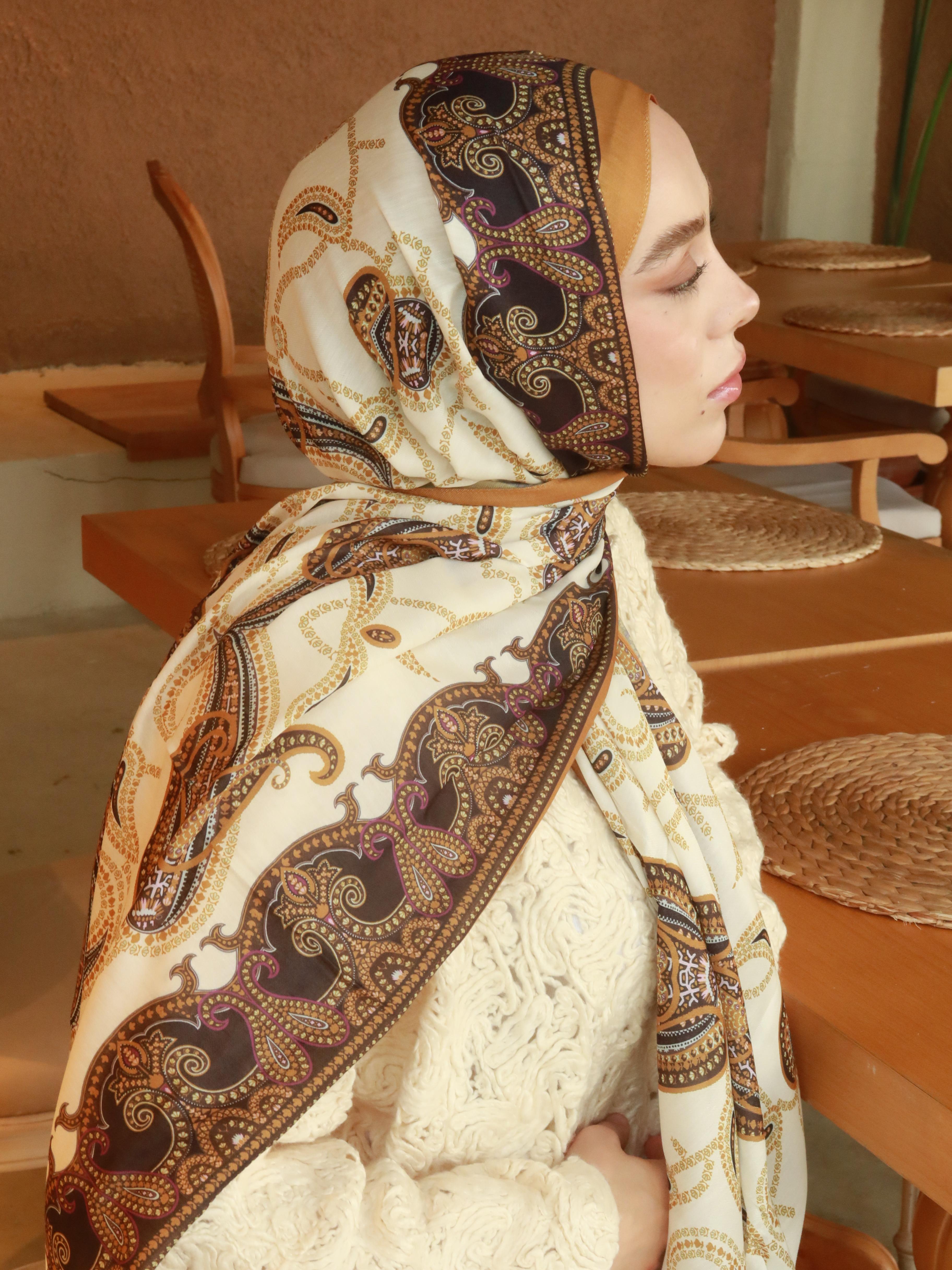 Paisley Pattern Cotton Shawl - Bronze