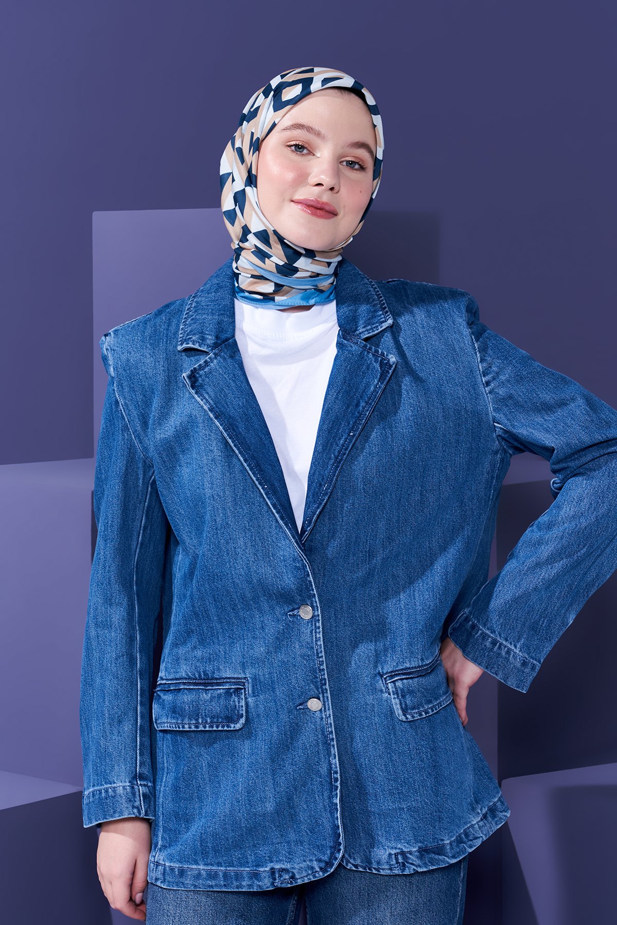 3D Scarf Cycle Pattern Cotton Scarf - Blue 