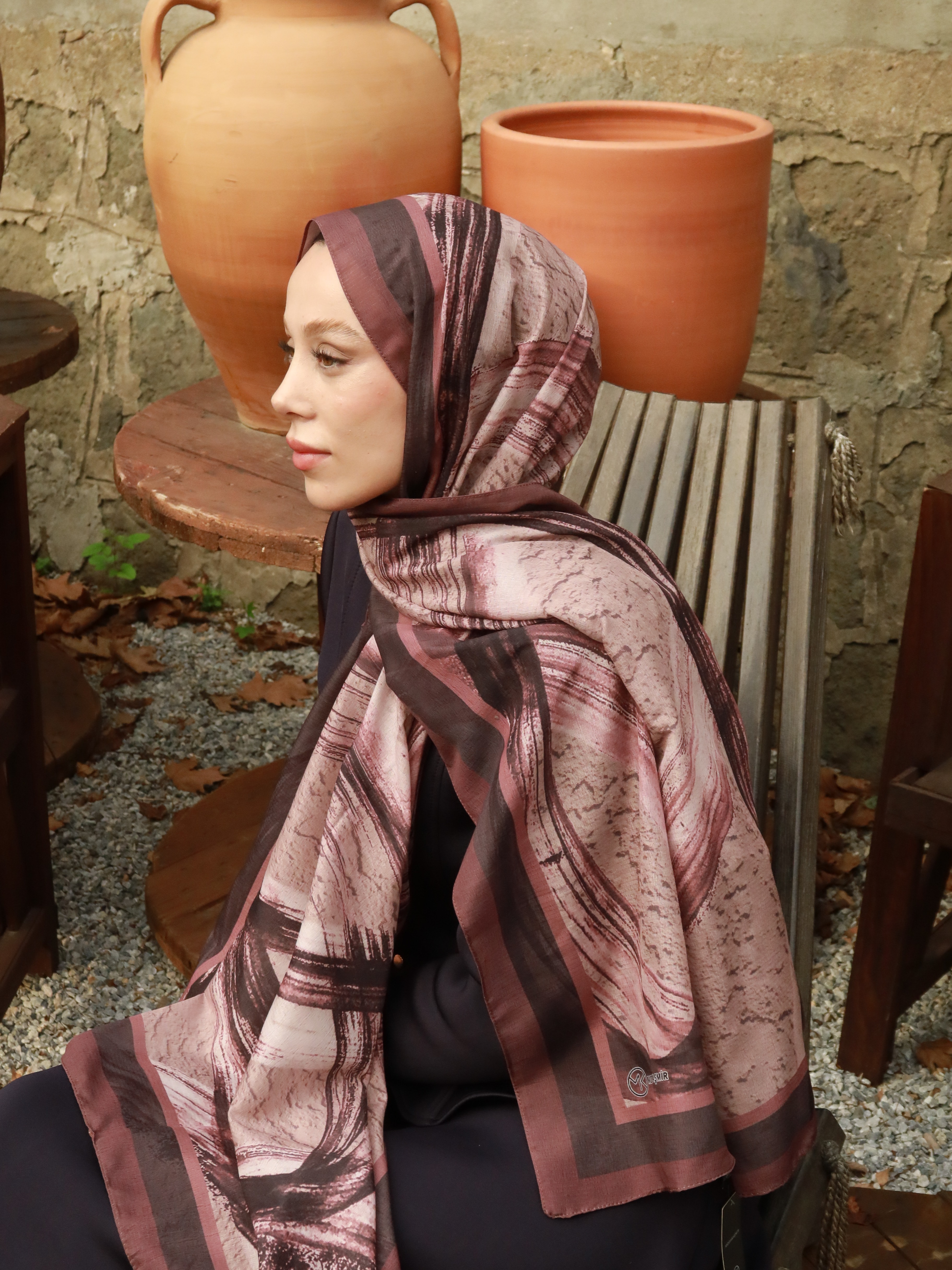 Medcezir Desen Lina Şal - Bordo