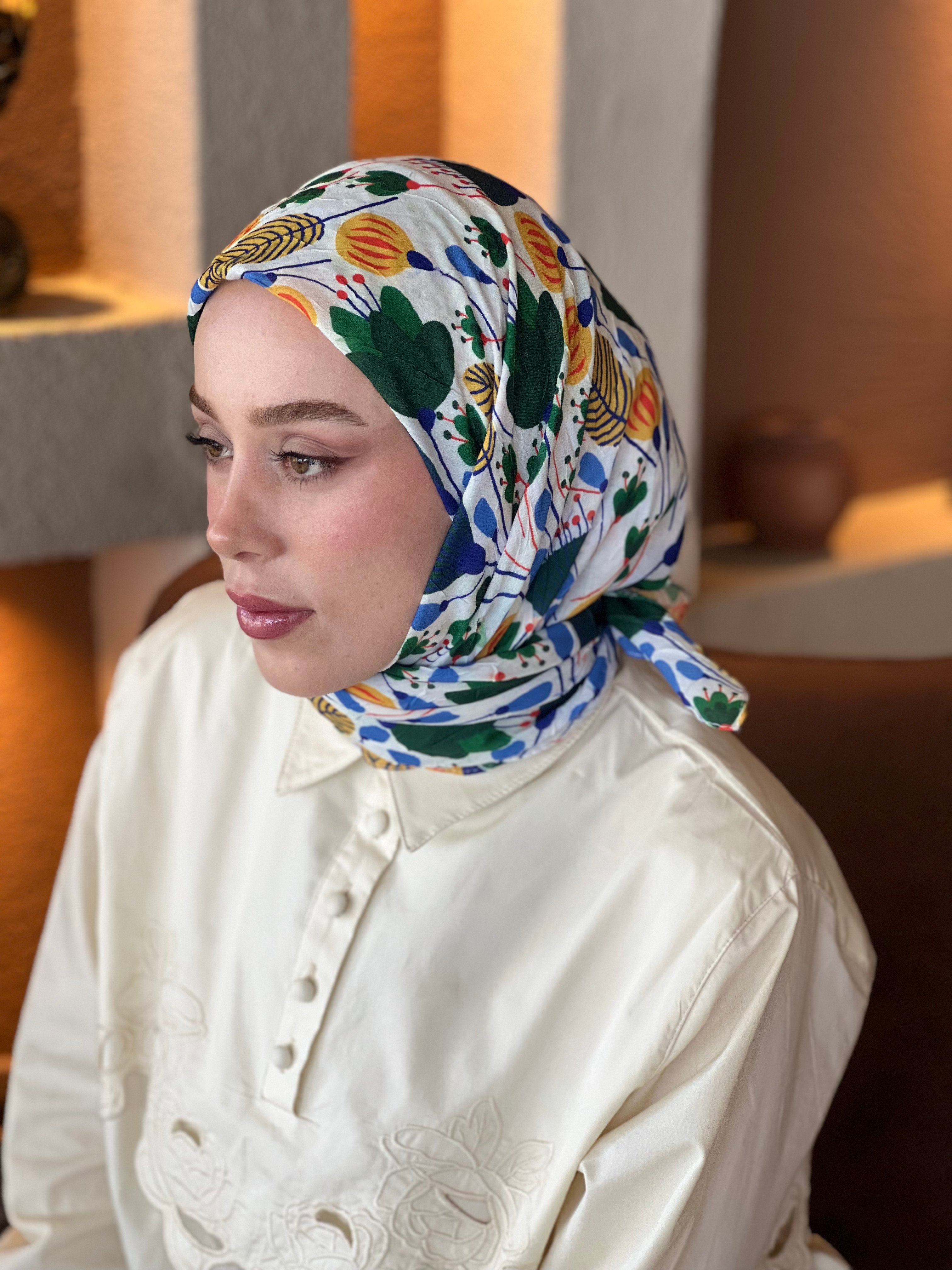 Flowers Desen Bambu Eşarp - Benetton Yeşili
