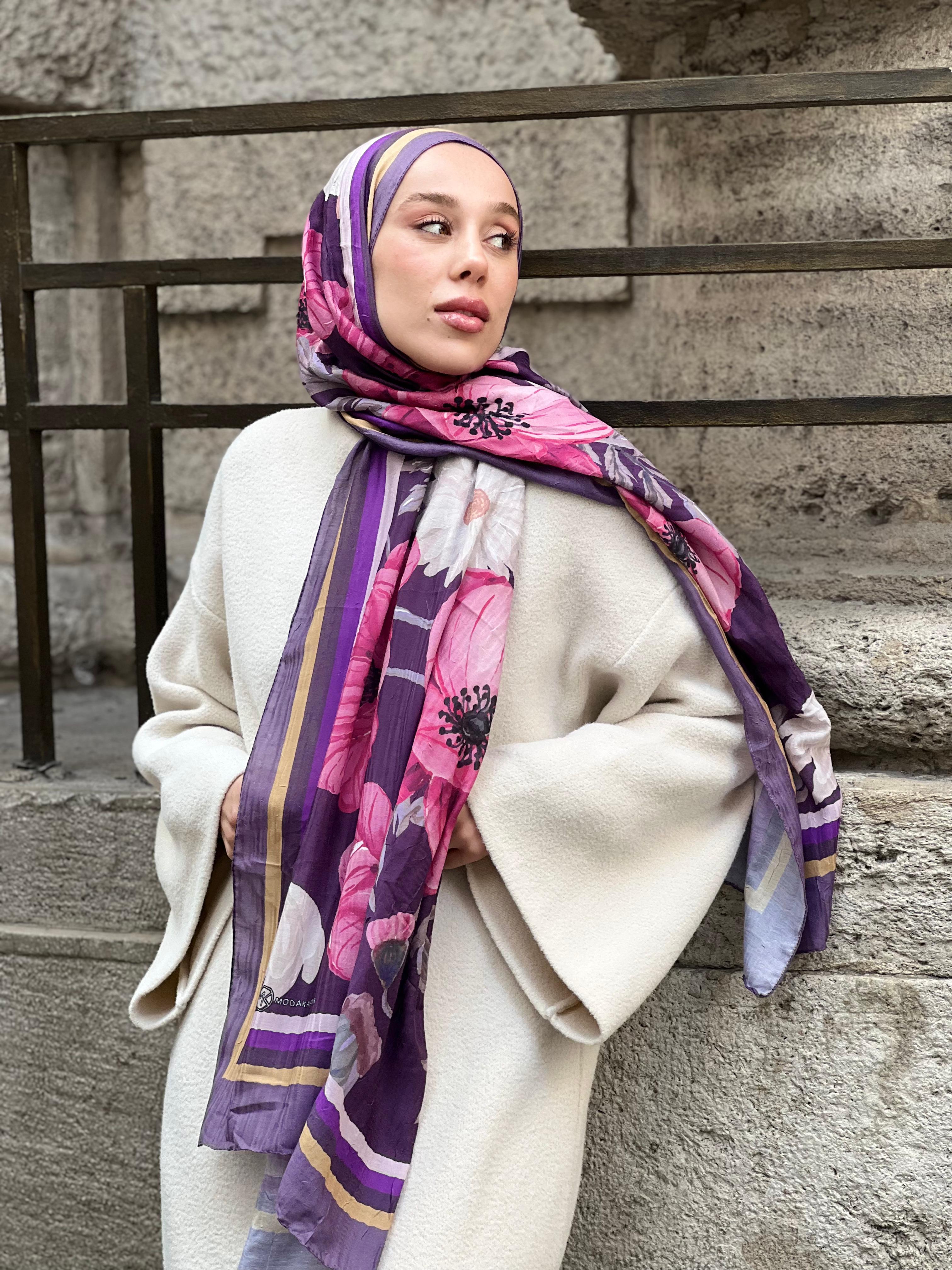 Margarit Desen Bambu Şal - Eflatun