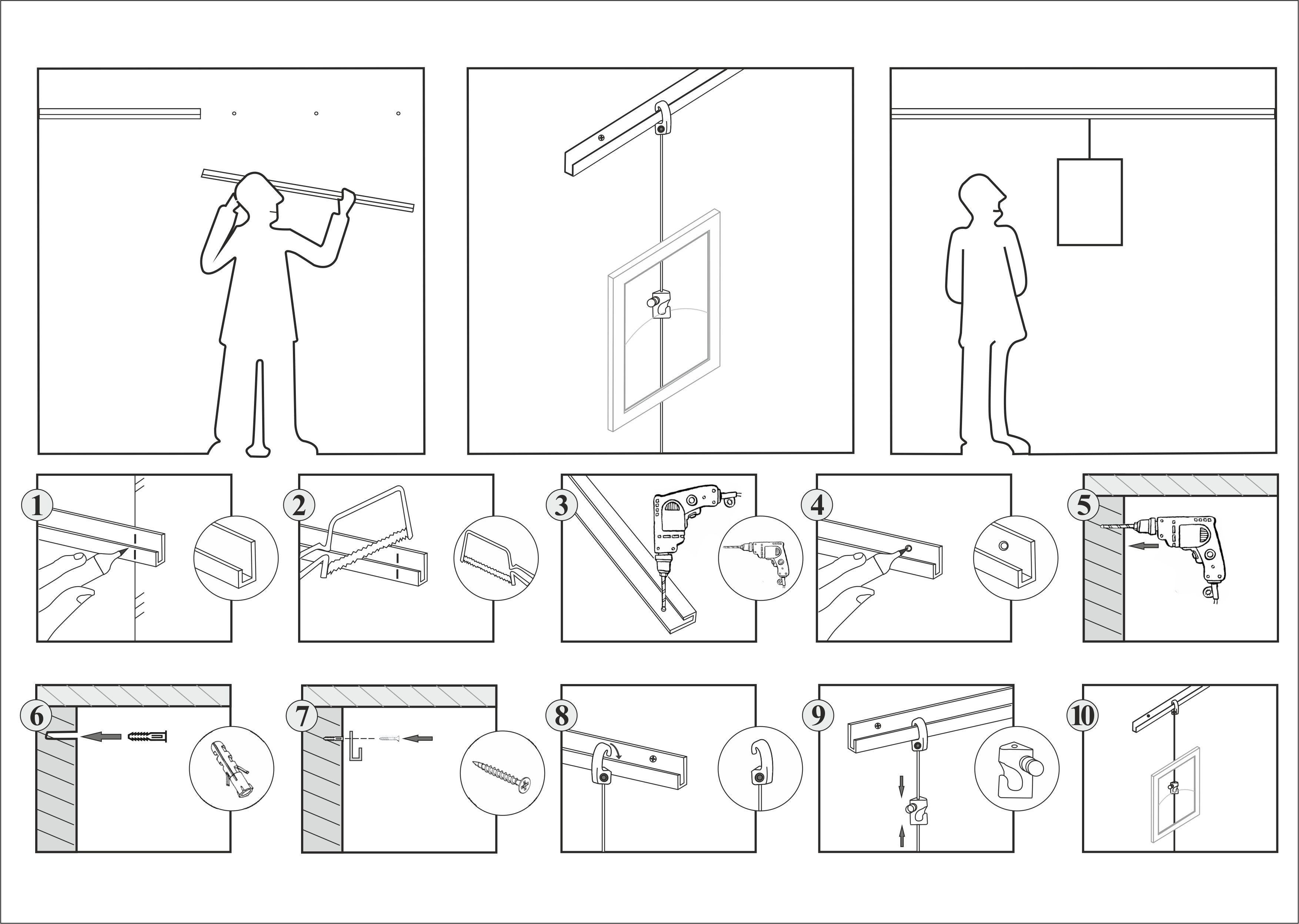 Resim Askı Sistemi Asansör Aparat – 10’lu Set | Metal, Yandan Vidalı