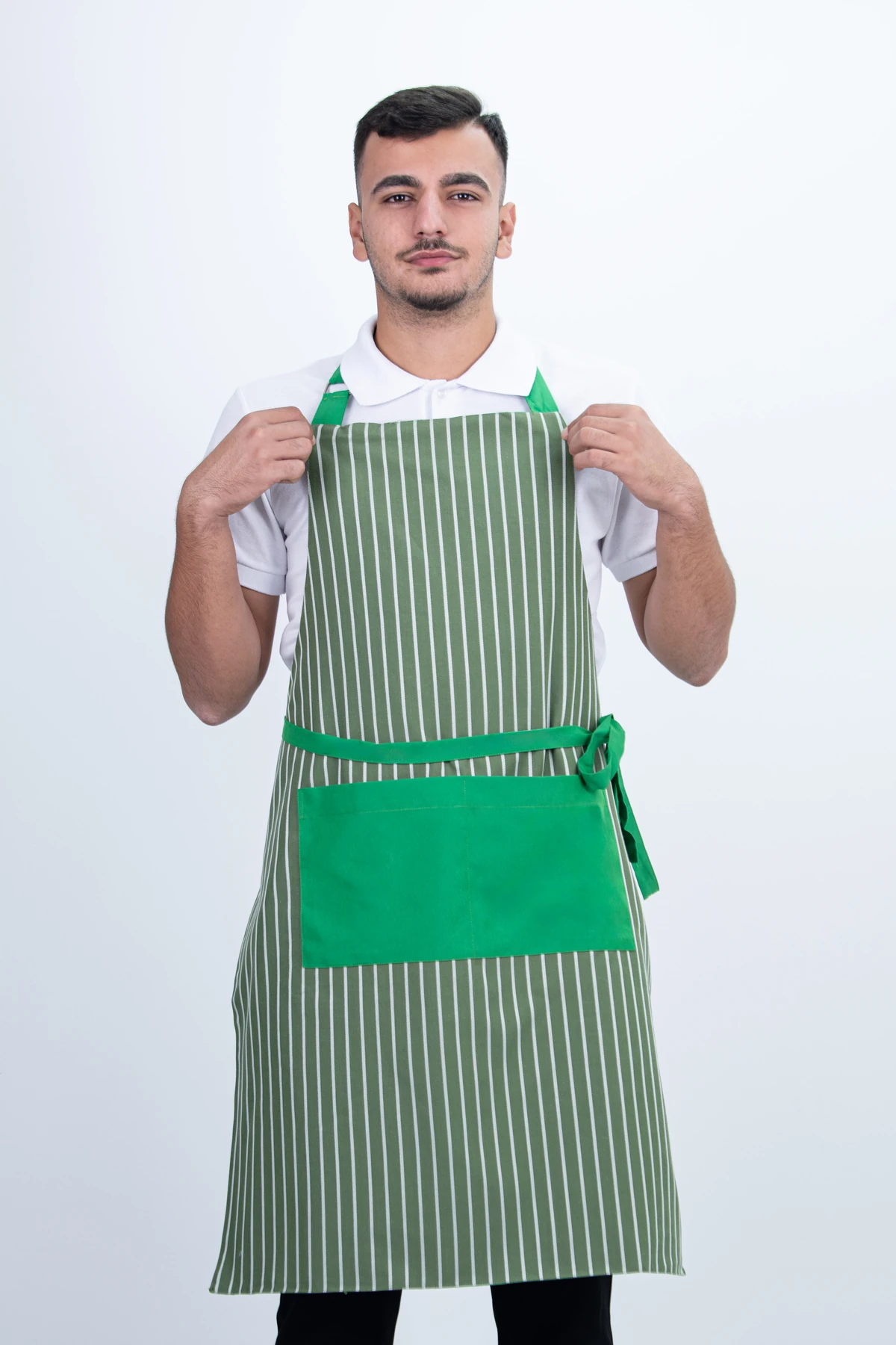 Çizgili Unisex Boydan Ayarlanabilir Cepli Önlük