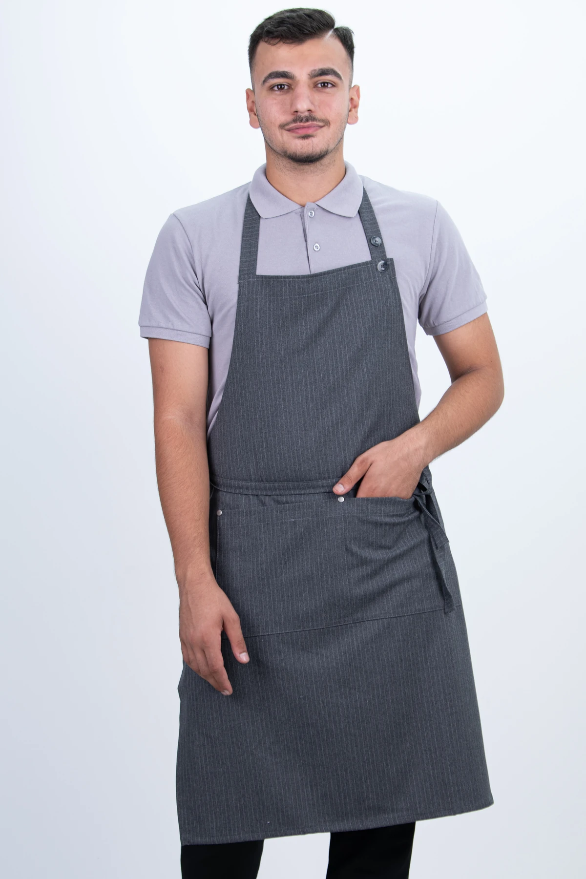 Düz Cepli Düğmeli Arkadan Ayarlanabilir Önlük