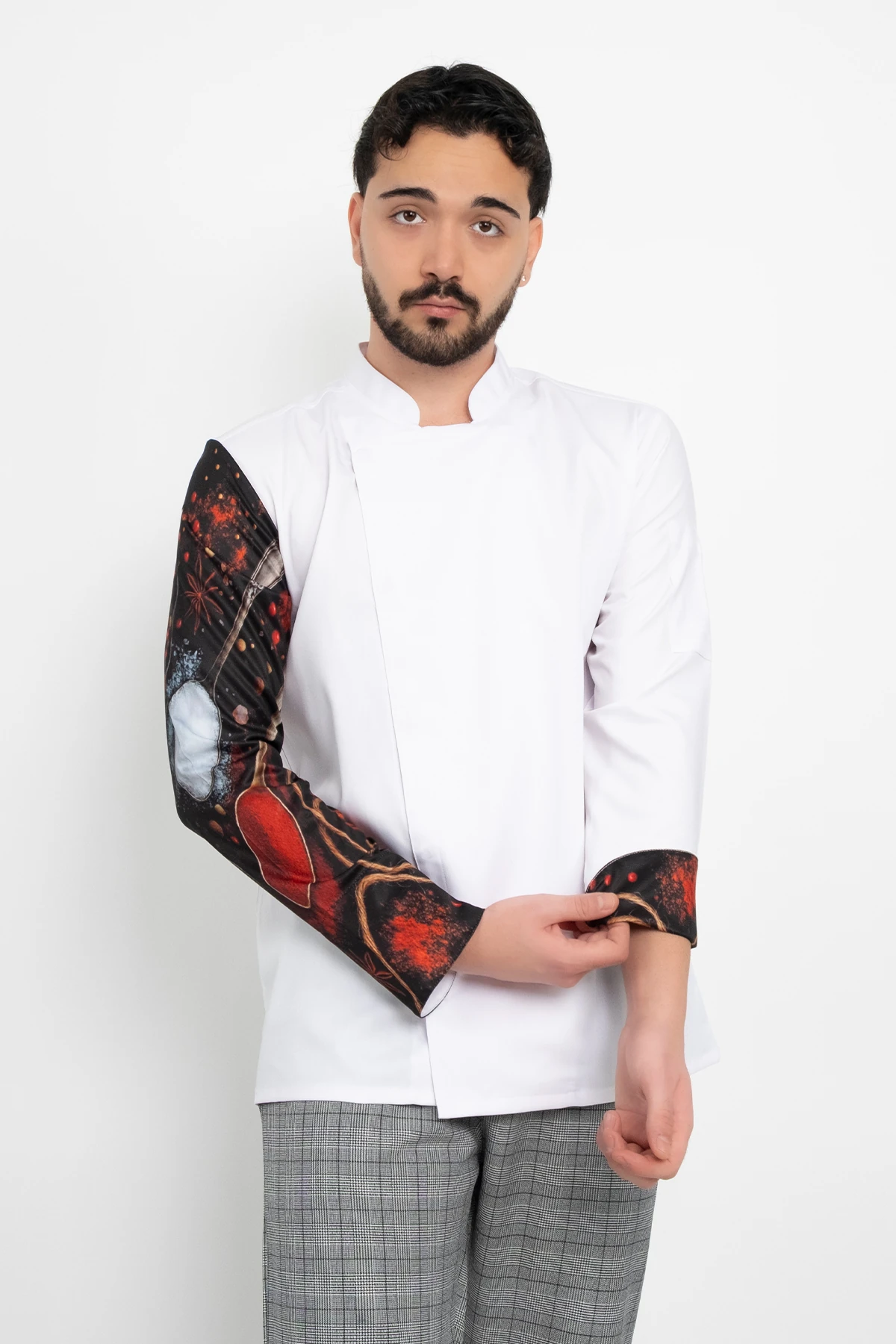 Baharat Desenli Beyaz Şef Ceket Aşçı Uniforma (Chef Ceket) Personel Kıyafeti