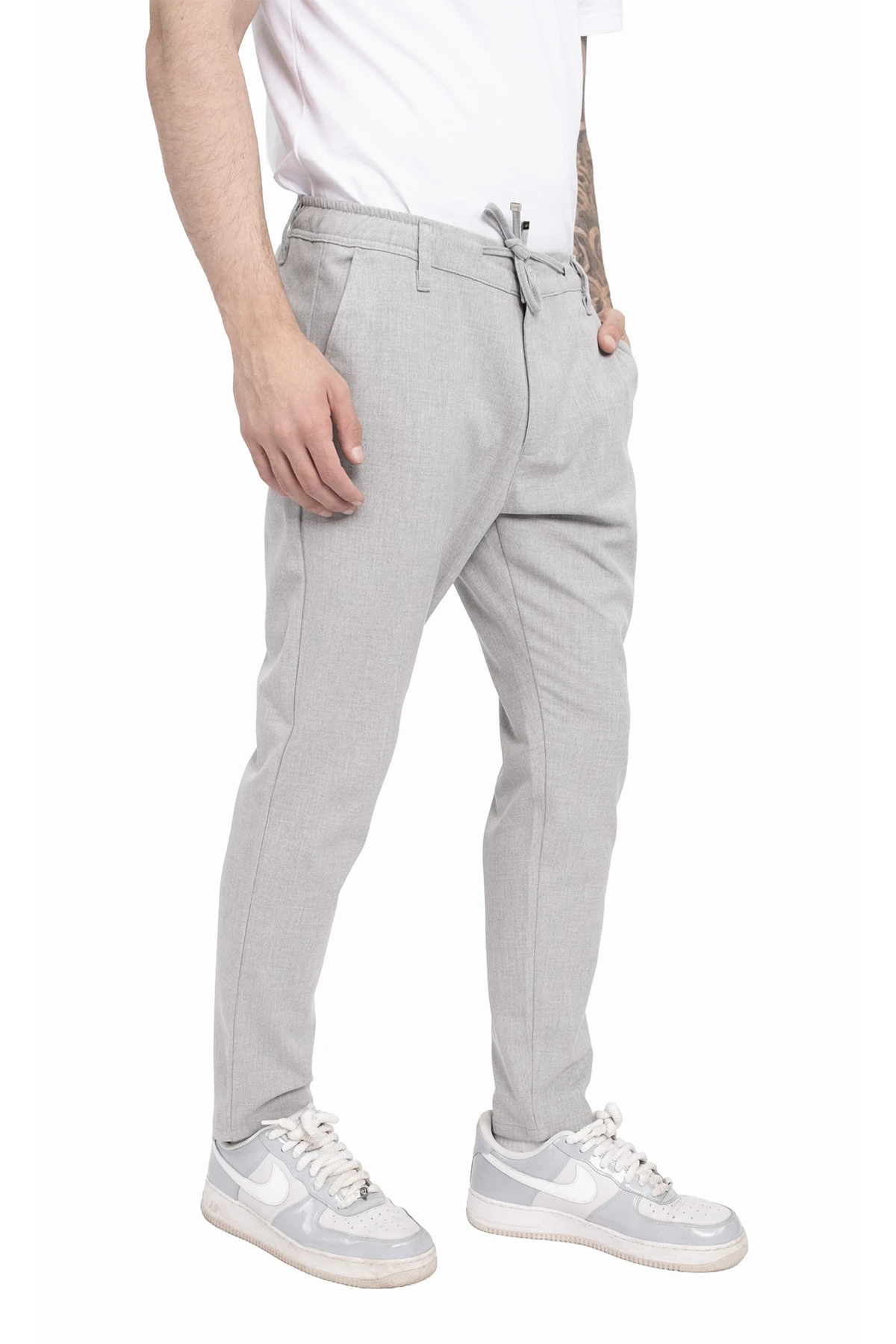 Dar Paça Esnek Likralı Kemerli Cepli Lastikli İpli Düğmeli Pantolon İş Pantolonu