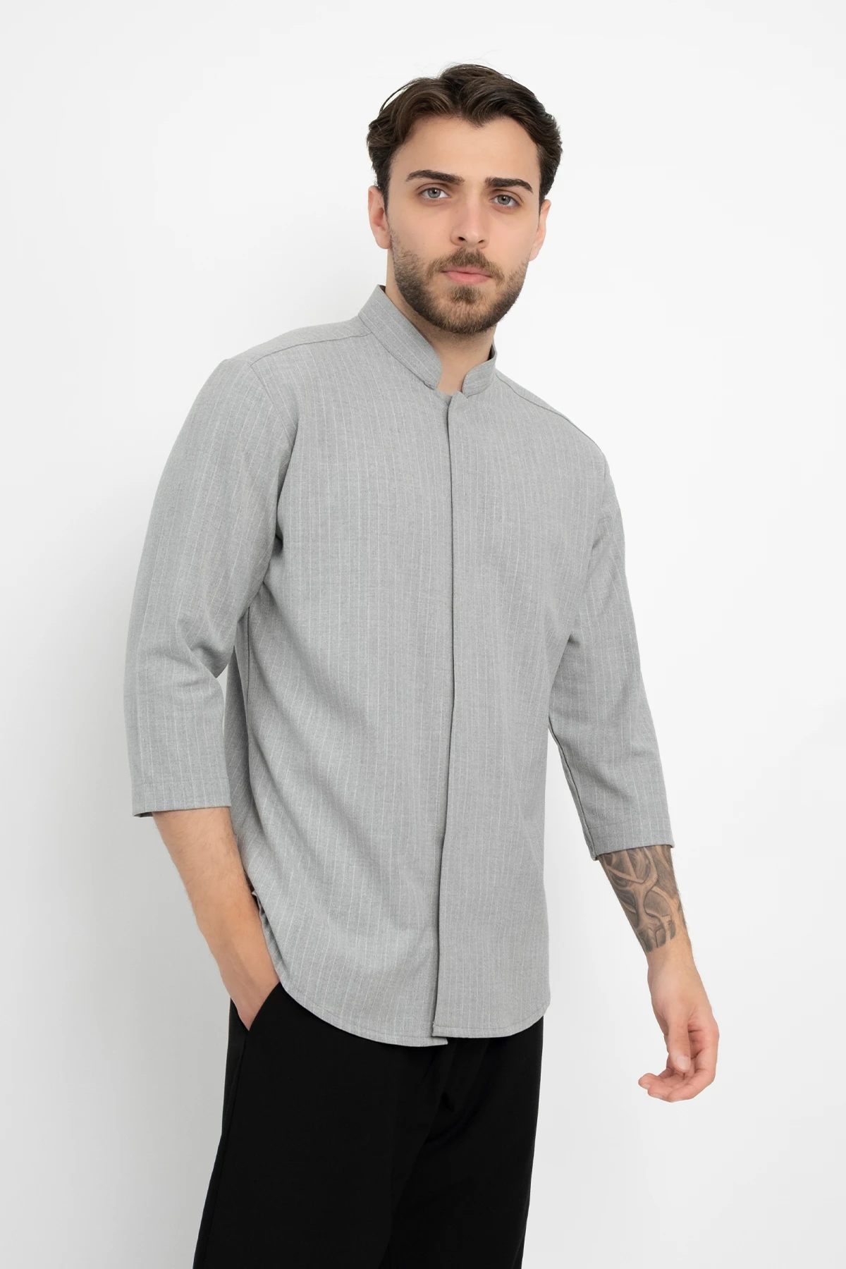 Çizgili Klasik Aşçı Şef Gömlek Aşçı Uniforma (Chef Gömlek) Personel Kıyafeti