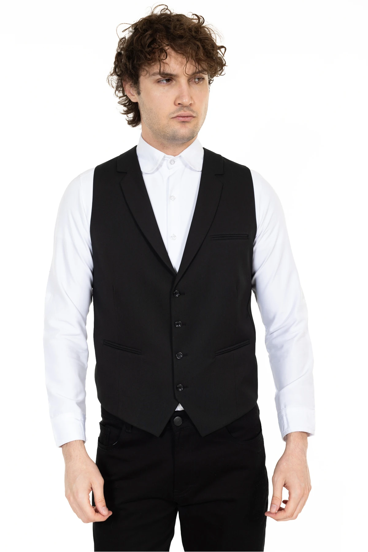 Klasik Garson Yelek Yakalı Çizgi Detaylı İş Üniforması