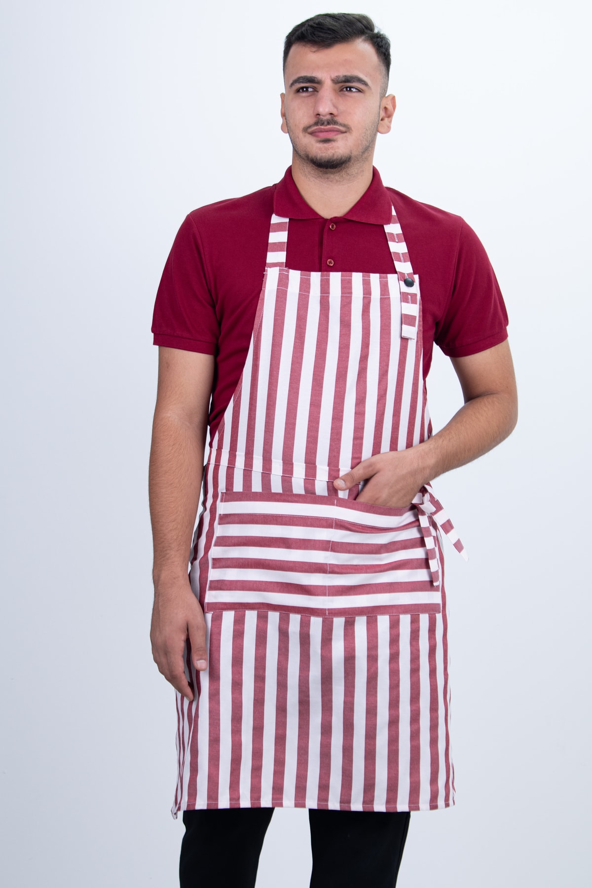 Çizgili Unisex Boydan Askılı Cepli Önlük