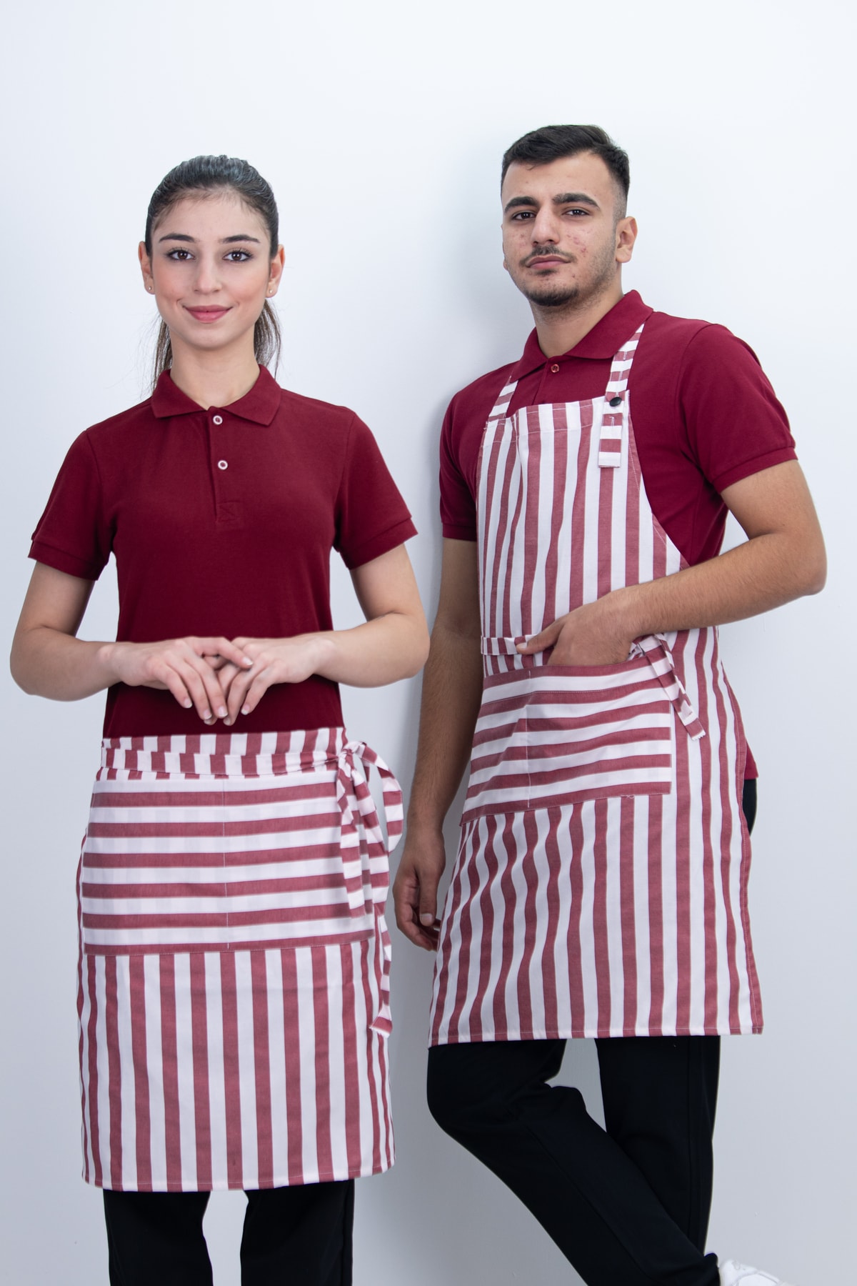 Çizgili Unisex Boydan Askılı Cepli Önlük