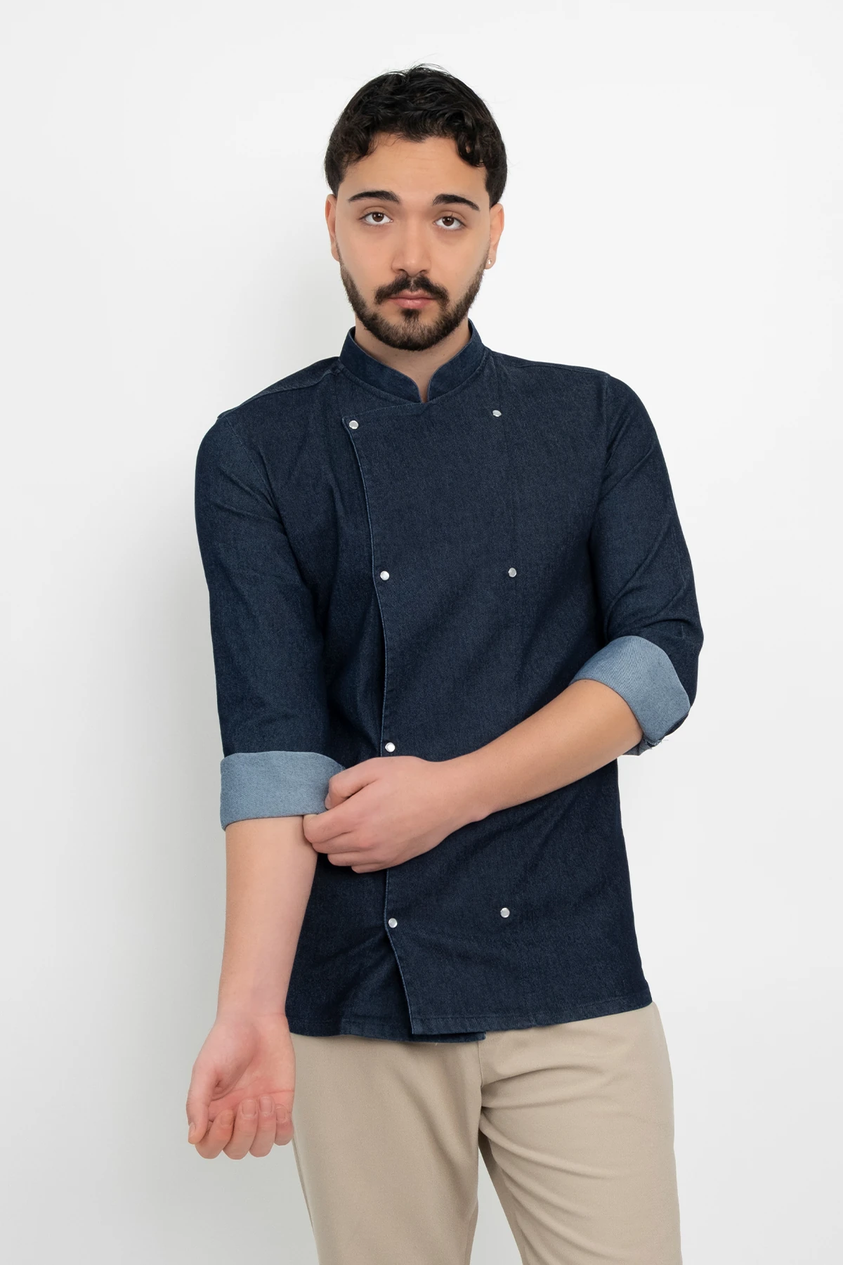 Şeffaf Düğmeli Kot (Denim) Aşçı Şef Ceket Aşçı Uniforma (Chef Ceket) Personel Kıyafeti