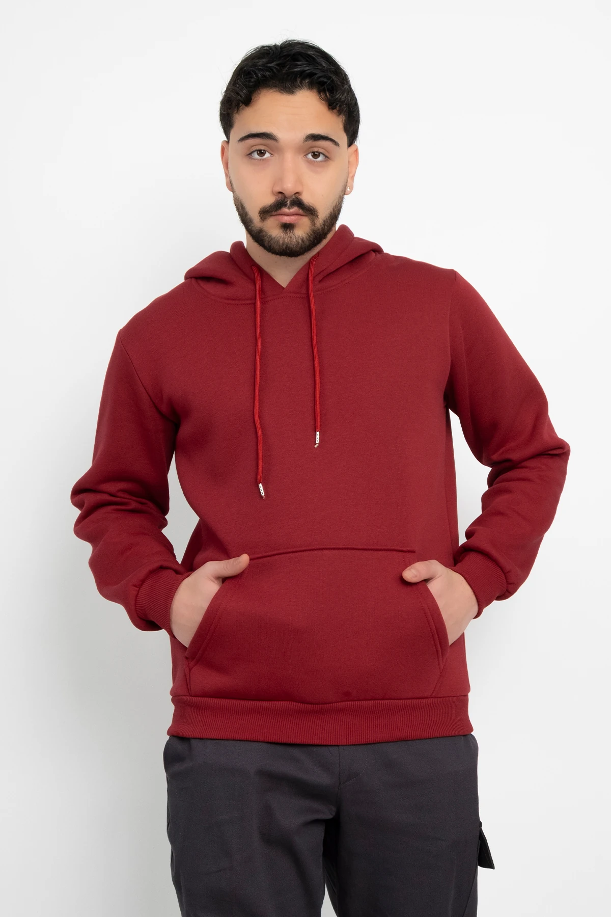 Basic Baskısız 3 İplik Kapüşonlu Unisex Kanguru Cepli Kapüşonlu Sweatshirt Hoodie Sweat