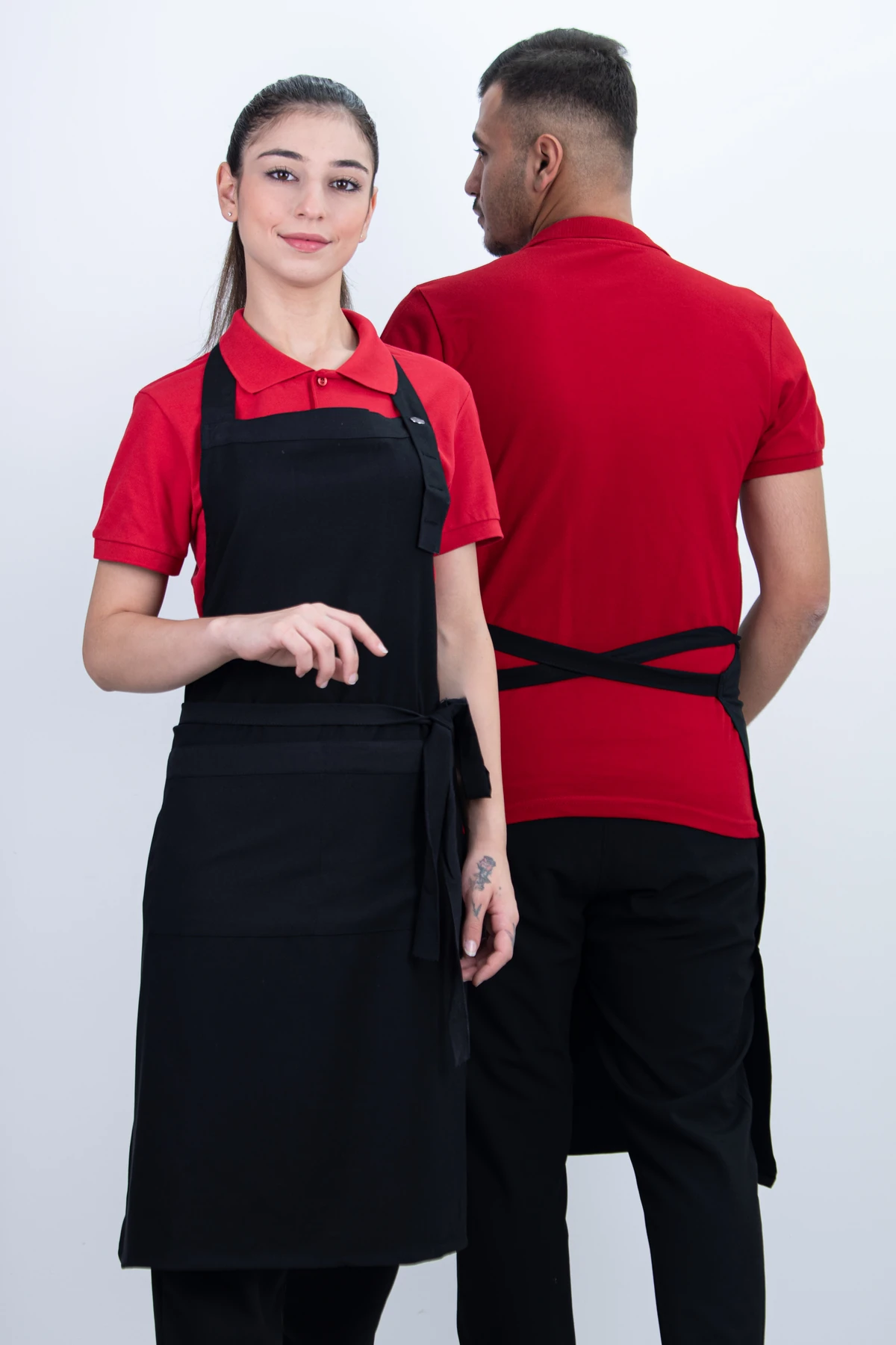 Düz Cepli Ayarlanabilir Düğmeli Arkadan Bağcıklı Önlük