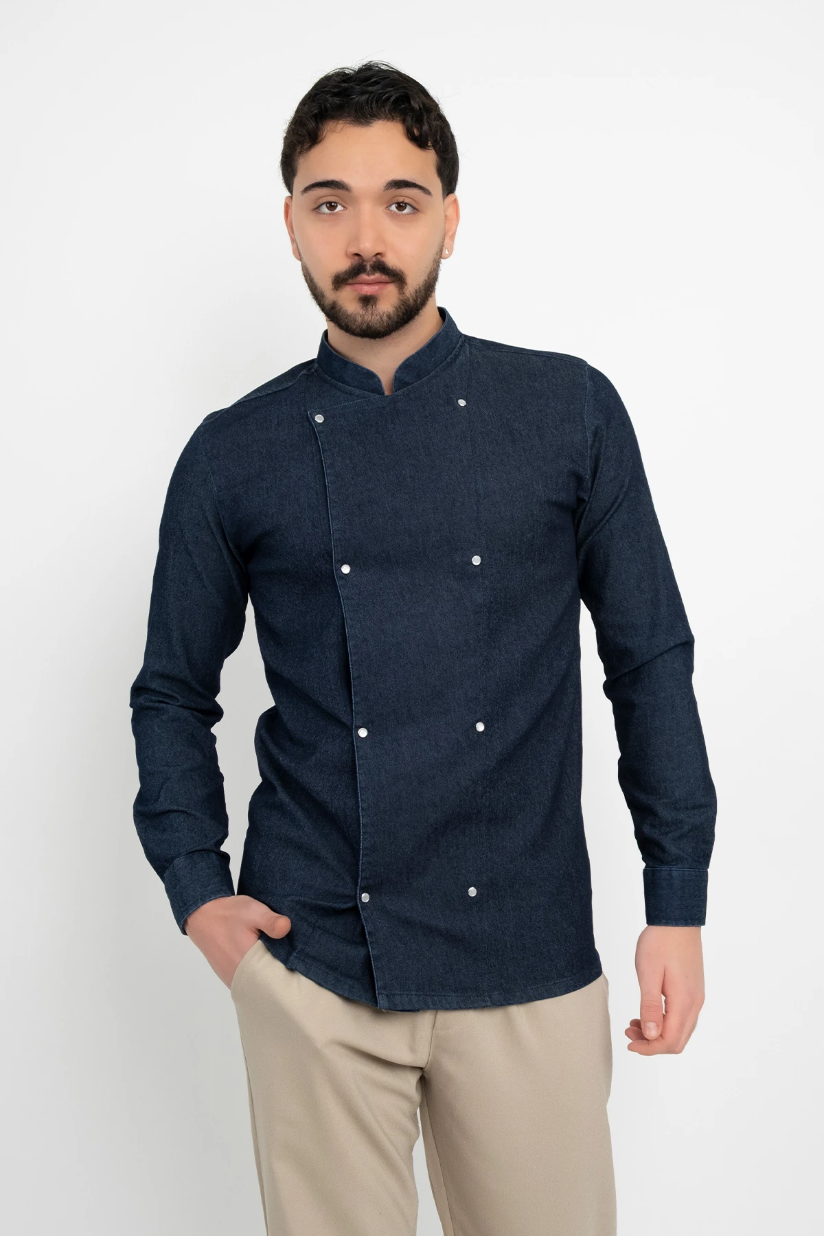 Şeffaf Düğmeli Kot (Denim) Aşçı Şef Ceket Aşçı Uniforma (Chef Ceket) Personel Kıyafeti