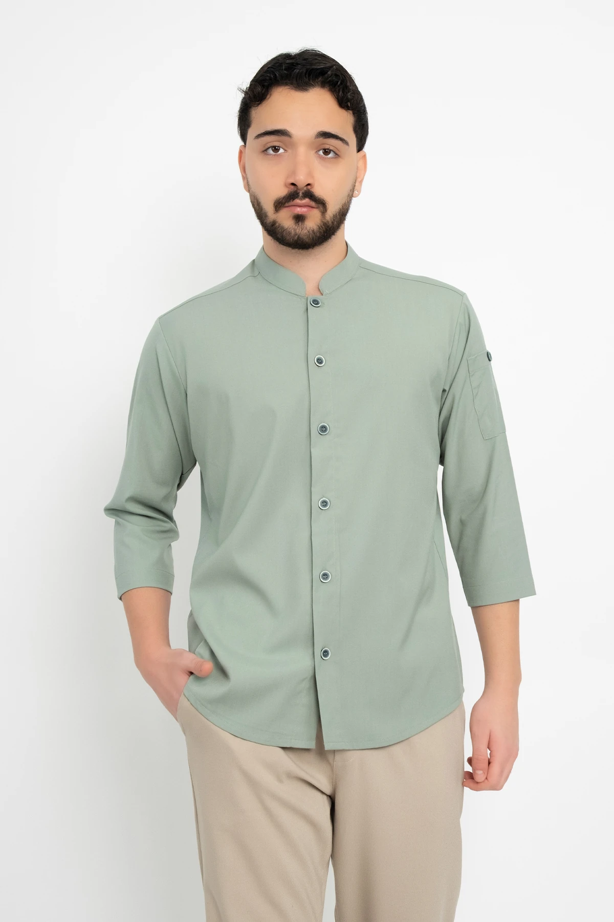 Düğmeli Hakim Yaka Aşçı Şef Gömlek Aşçı Uniforma (Chef Gömlek) Personel Kıyafeti