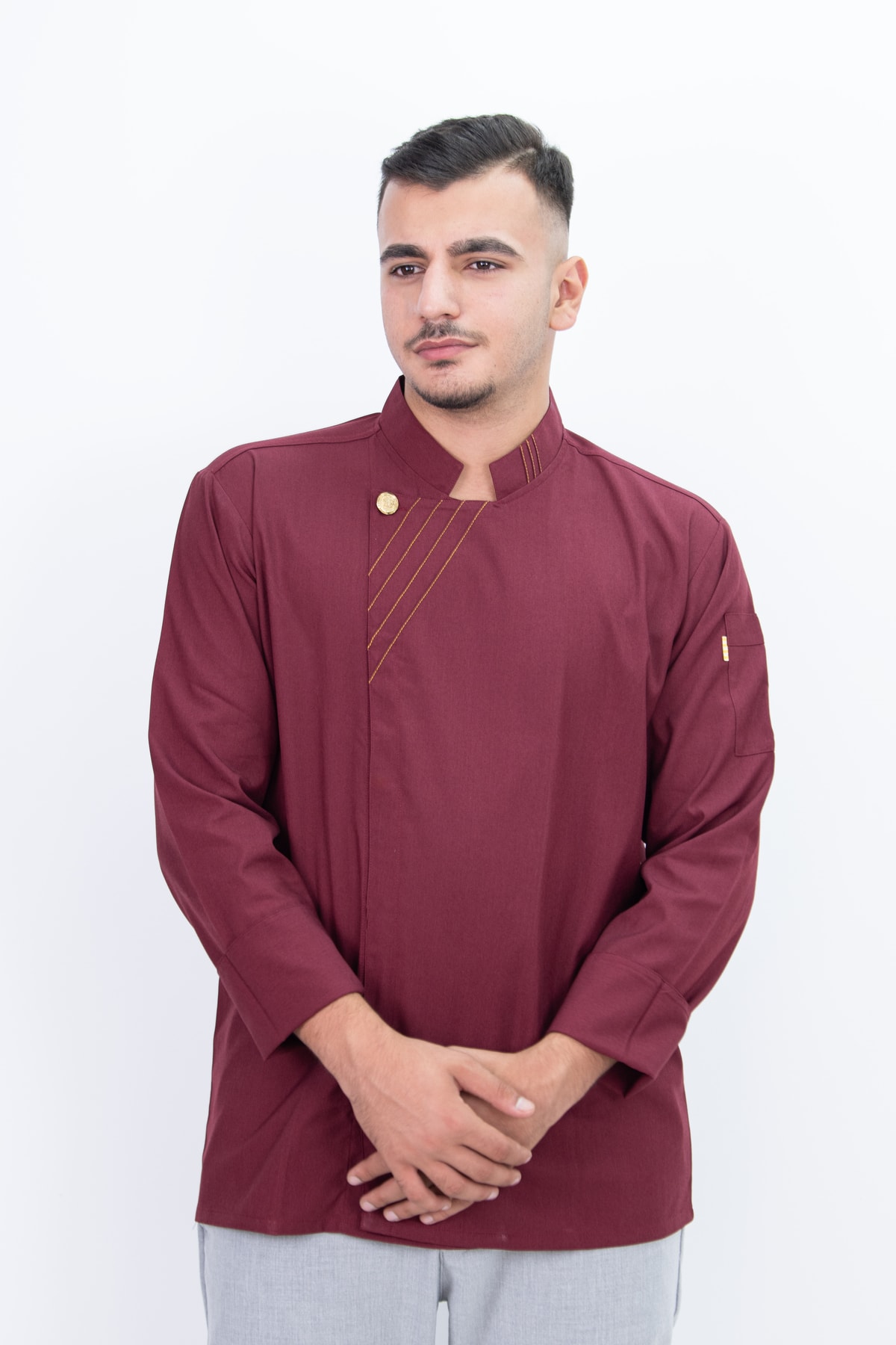 Gold Dikiş Detay Şef Gömlek Aşçı Kıyafeti Chef Aşçı Forması Bordo