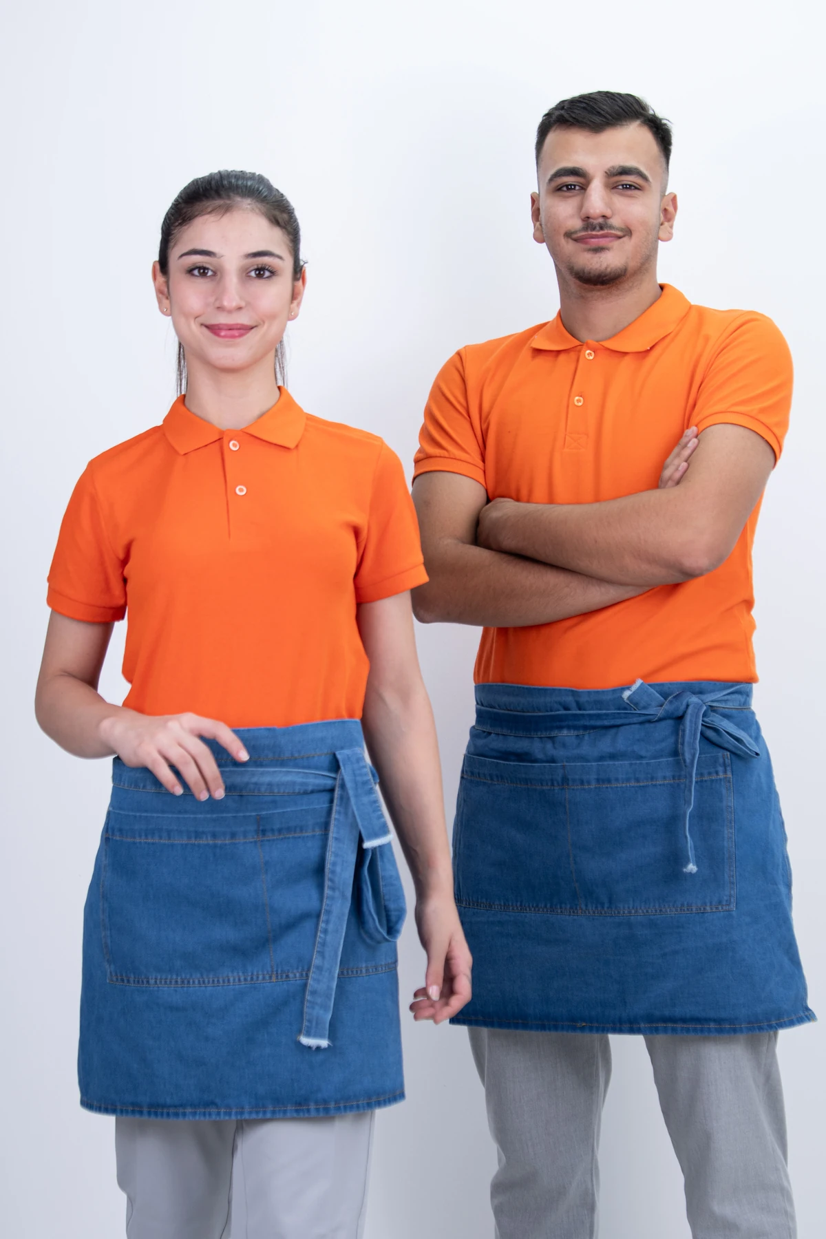 Düz Çift Cepli Kot Önlük