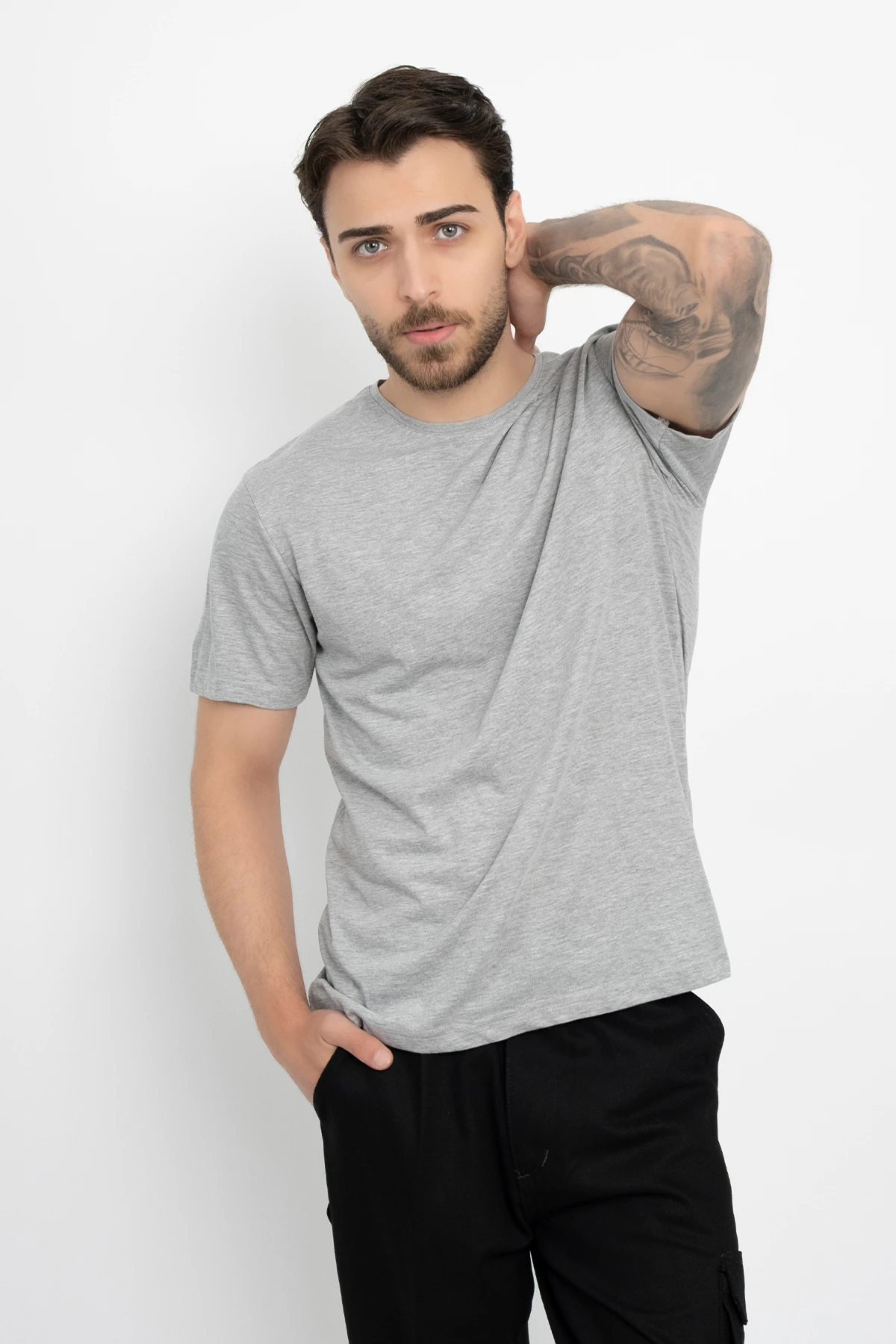 Yuvarlak (Sıfır) Yaka Basic T-shirt - gri