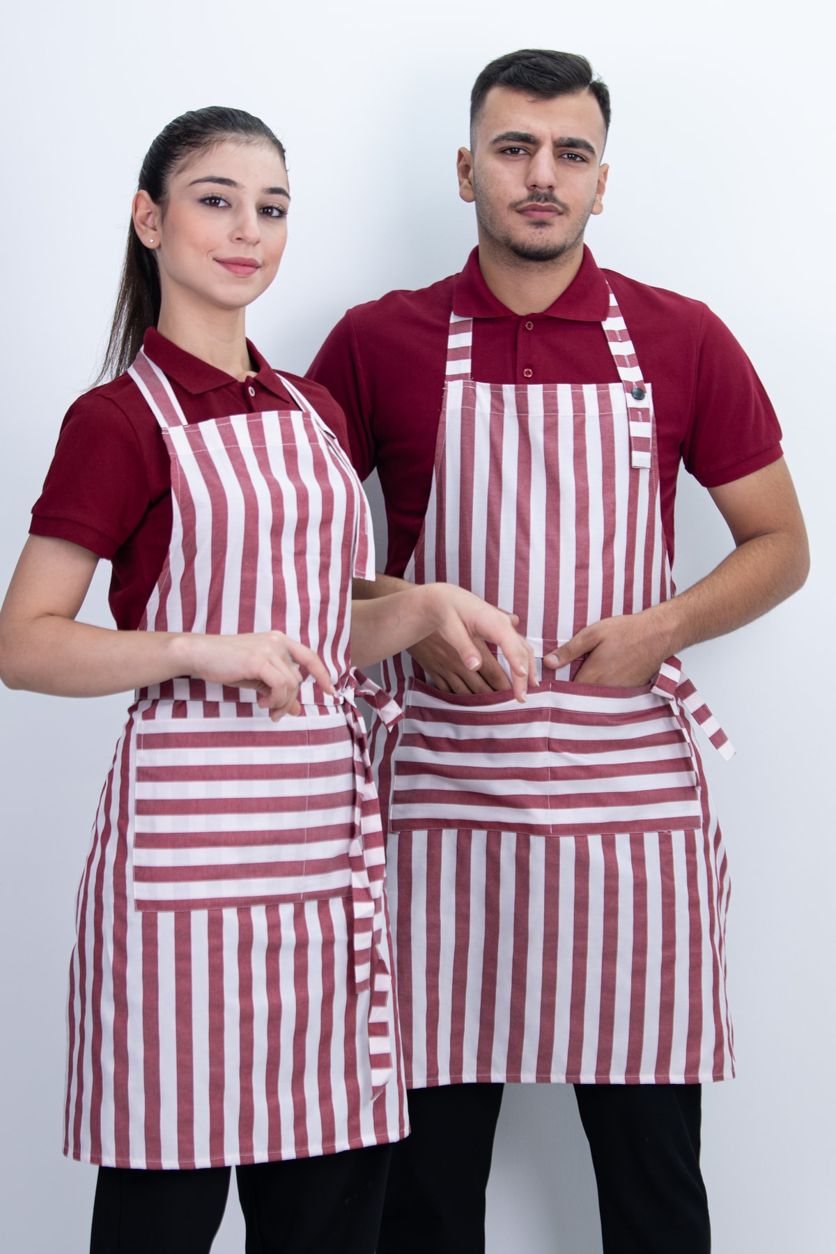 Çizgili Unisex Boydan Askılı Cepli Önlük